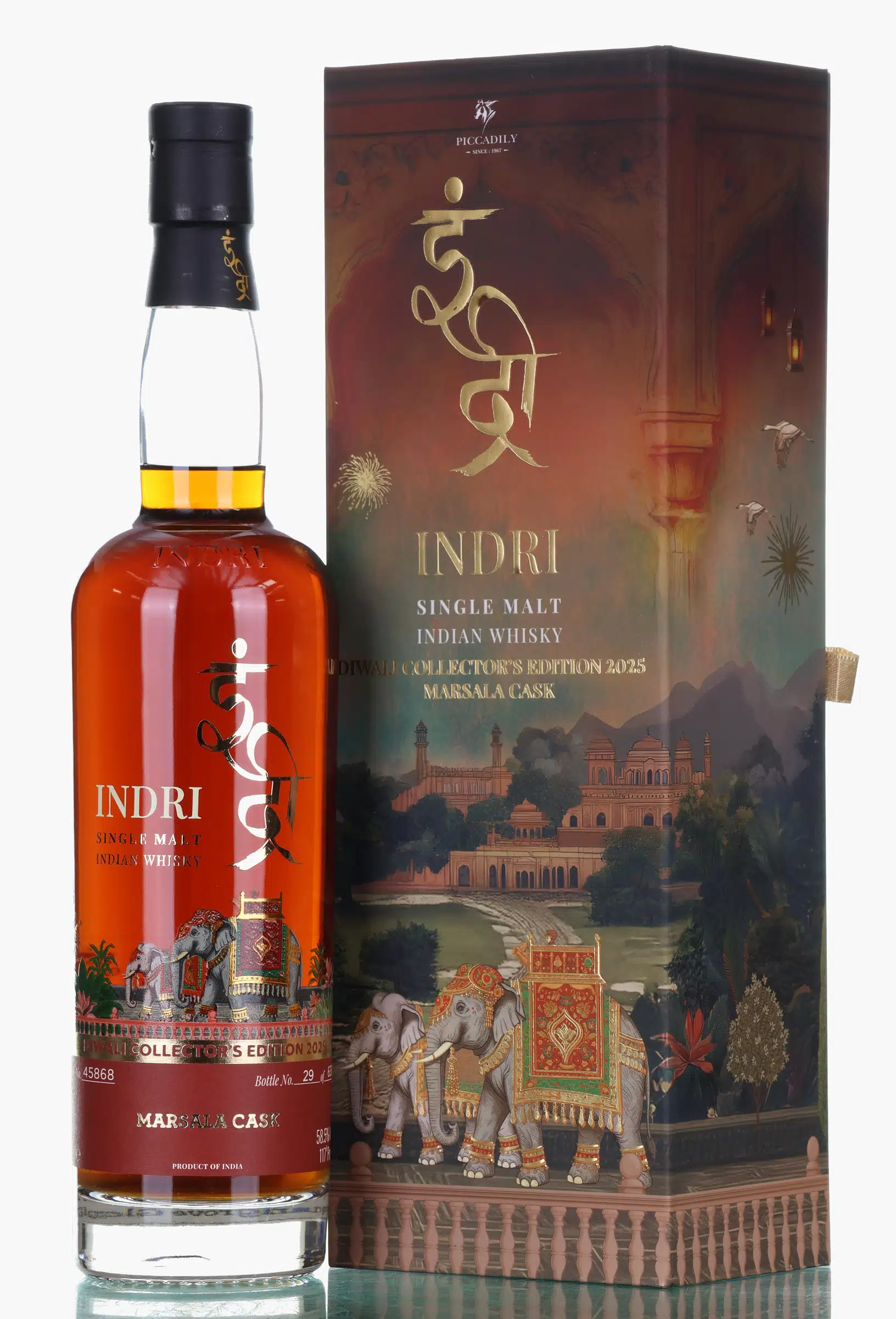 Indri Diwali Collector's Edition 2025, Marsala Cask, Cask #45868, Batch No. 01, 2023, 58.5% whisky bottle
