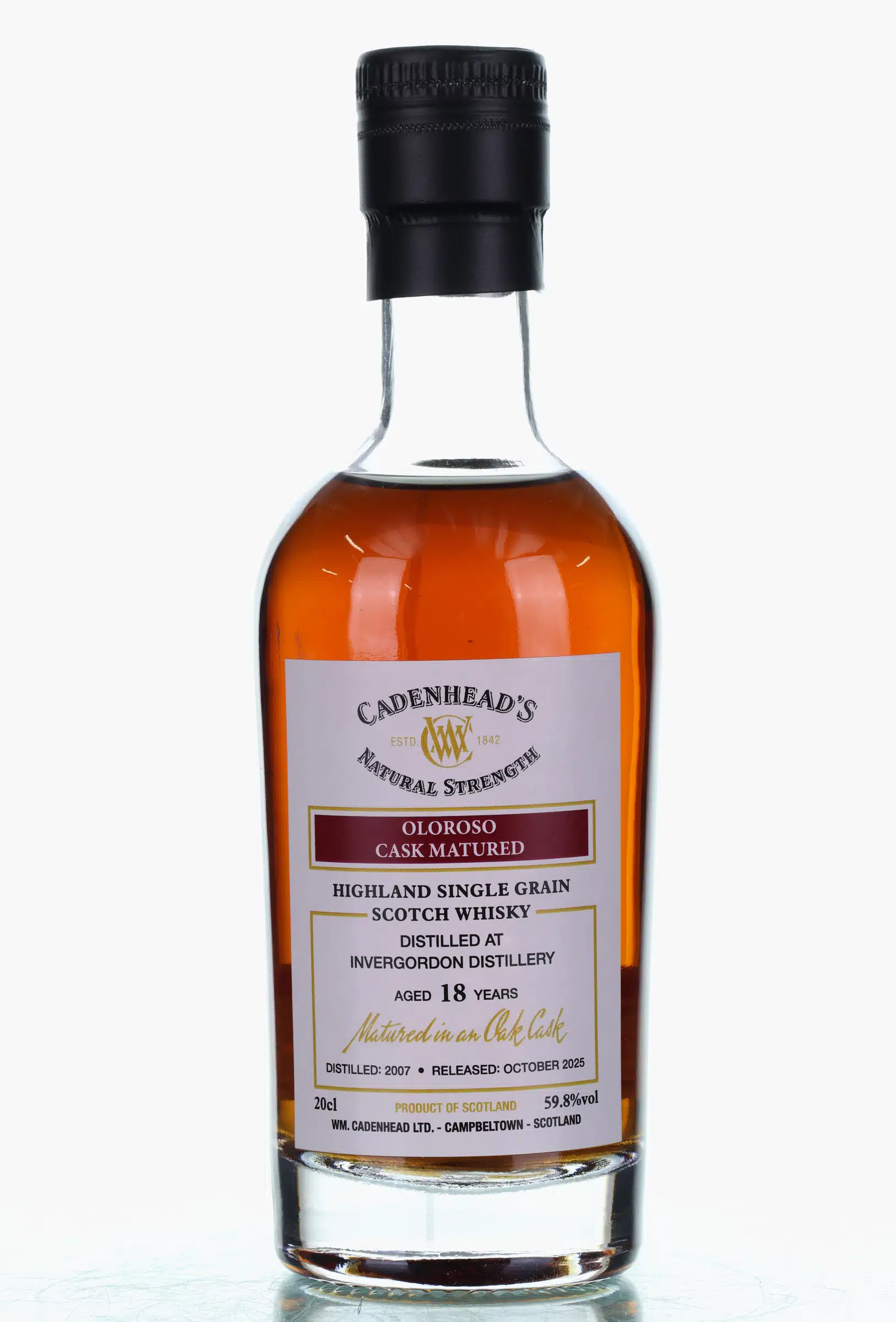 Invergordon Natural Strength 18 Year Old, Oloroso Cask, 2007, Cadenhead's, 59.8% whisky bottle