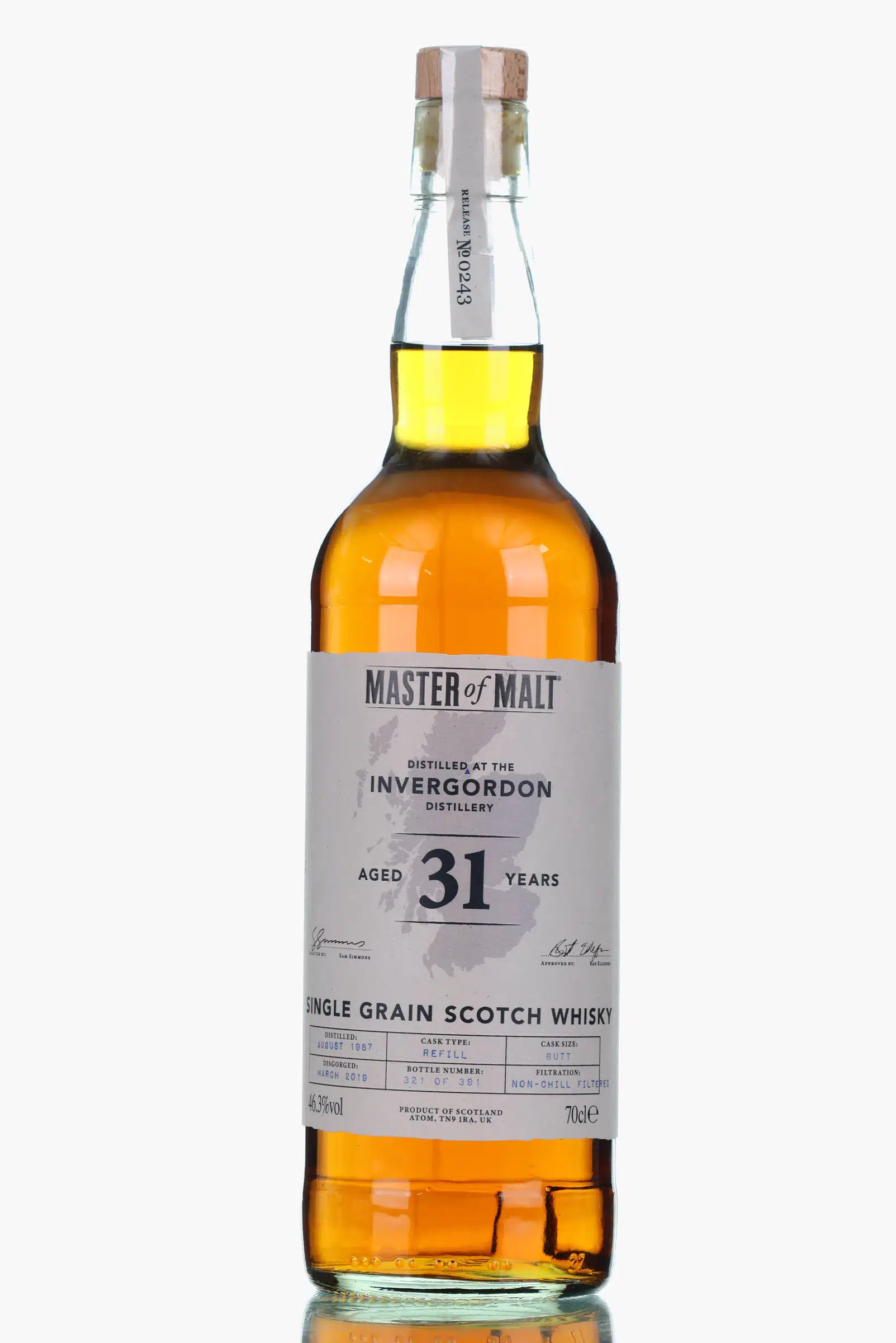 Invergordon 31 Year Old, Refill Butt Cask, 1987, Master of Malt, 46.3% whisky bottle