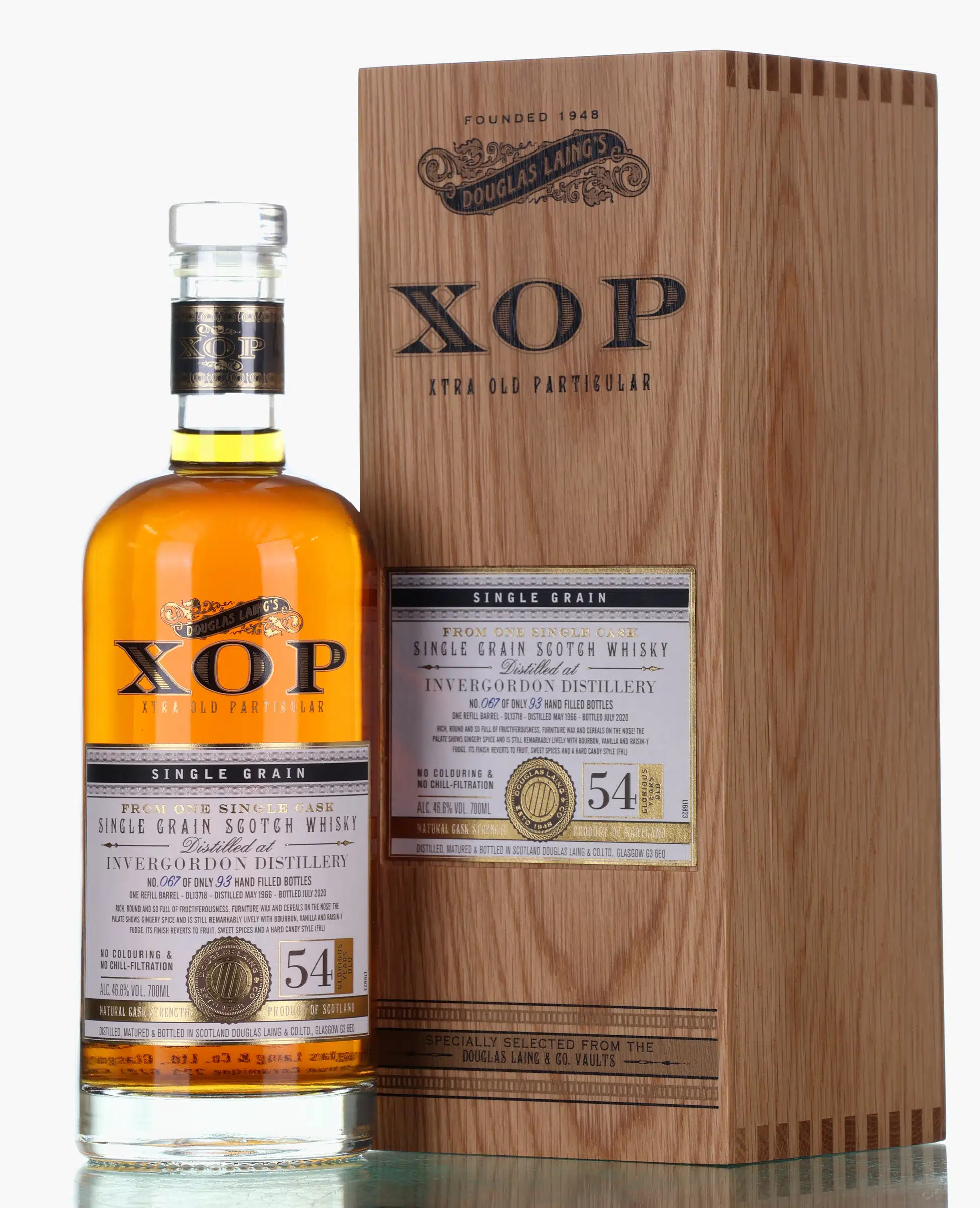 Invergordon XOP Xtra Old Particular 54 Year Old, Refill Barrel Cask, Cask No. DL13718, 1966, Douglas Laing, 46.6% whisky bottle
