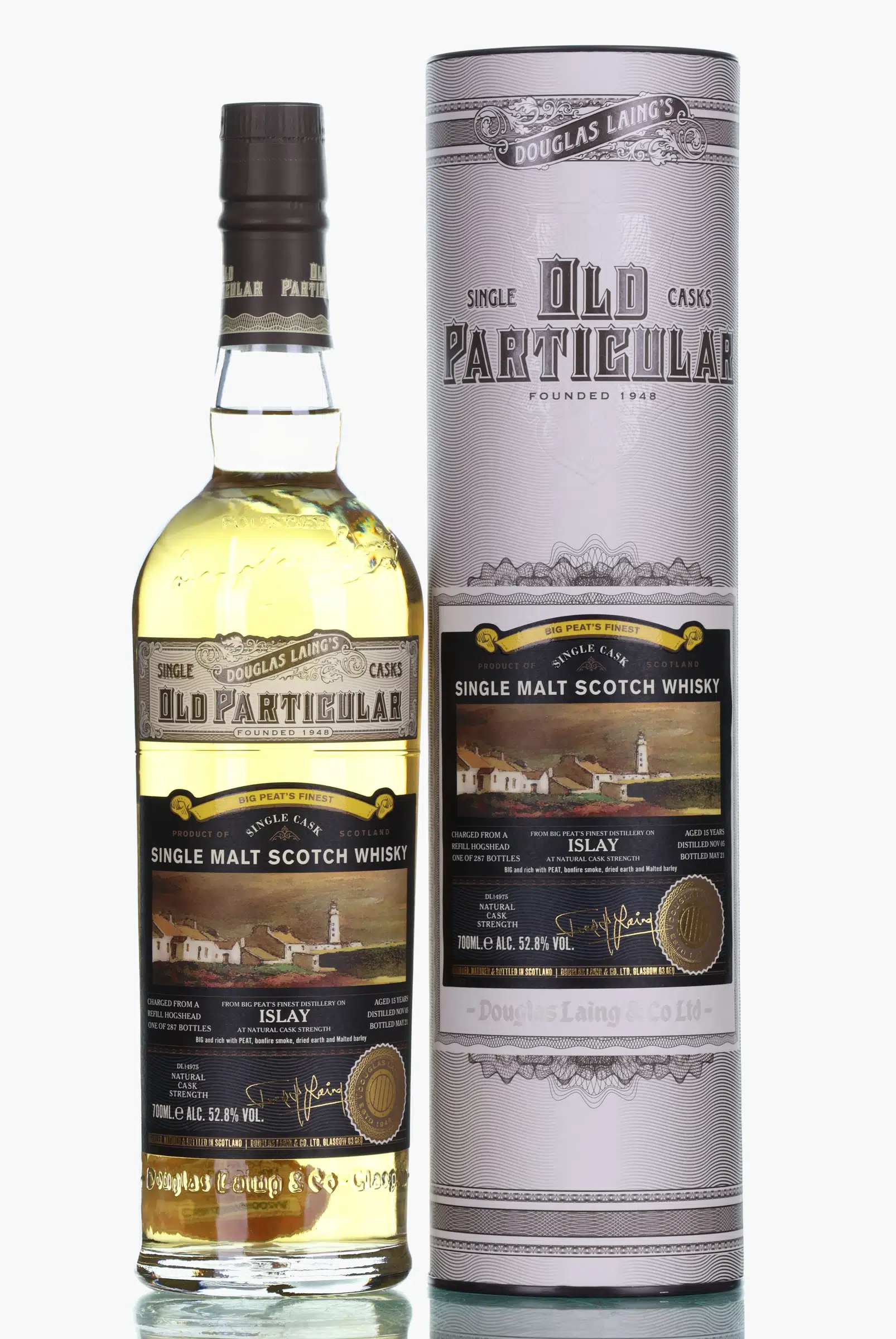 Big Peat's Finest Distillery on Islay Old Particular 15 Year Old, Refill Hogshead Cask, Cask #14975, 2005, Douglas Laing, 52.8% whisky bottle
