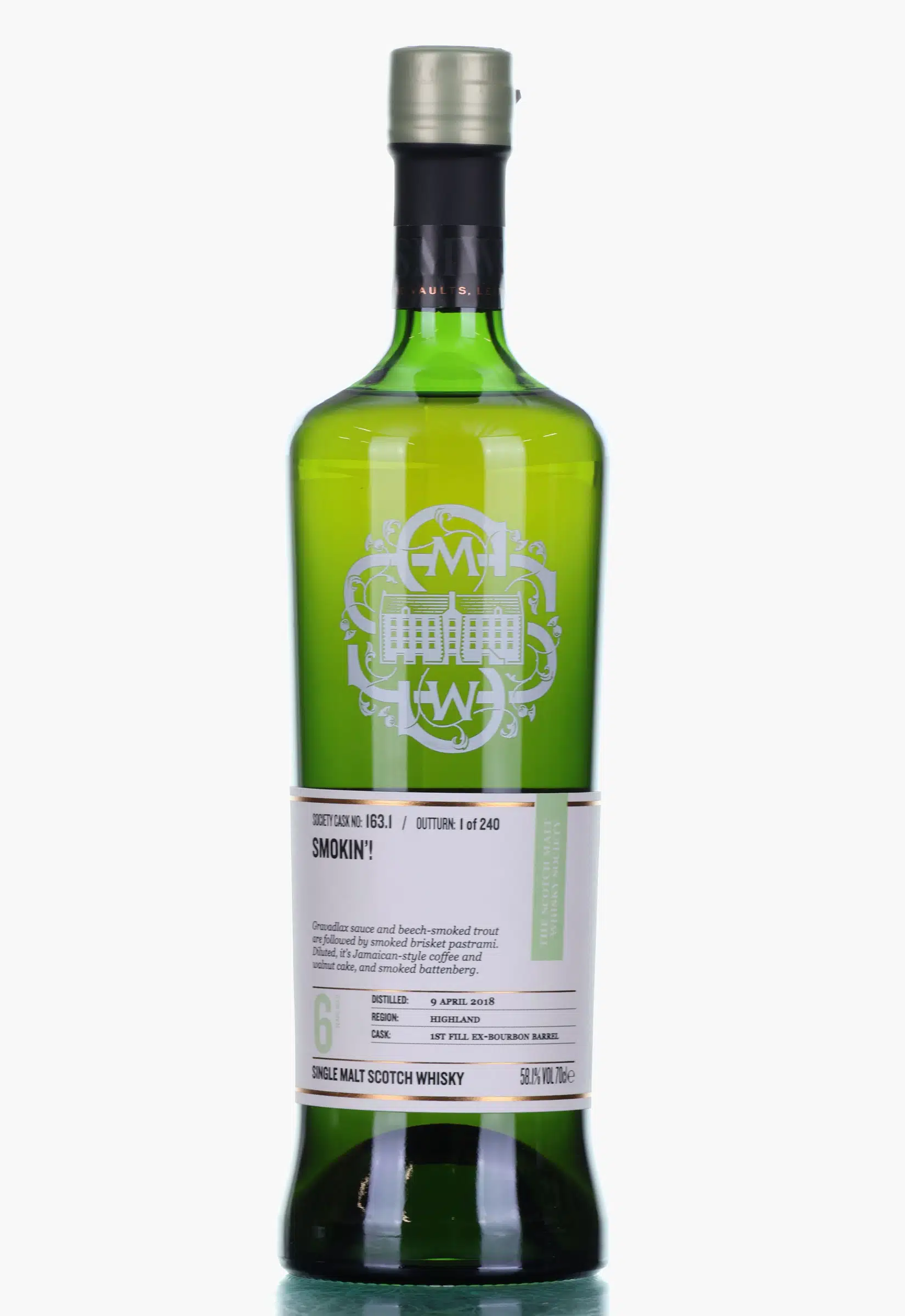 Isle of Harris 163.1 - Smokin'! 6 Year Old, Bourbon Barrel Cask, Cask #1, 2018, The Scotch Malt Whisky Society, 58.1% whisky bottle