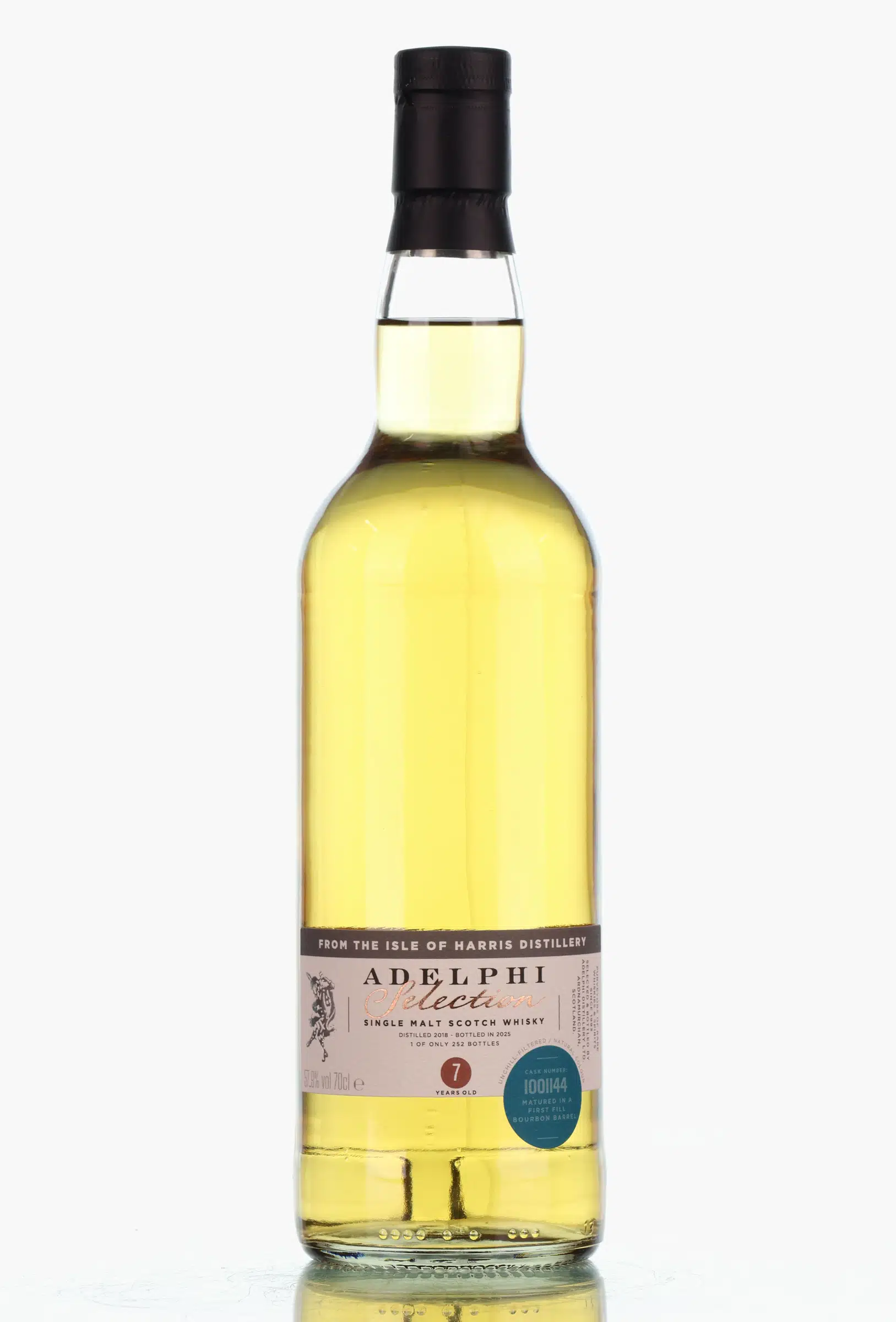 Isle of Harris Adelphi Selection 7 Year Old, Bourbon Cask, Cask #1001144, 2018, Adelphi, 57.9% whisky bottle