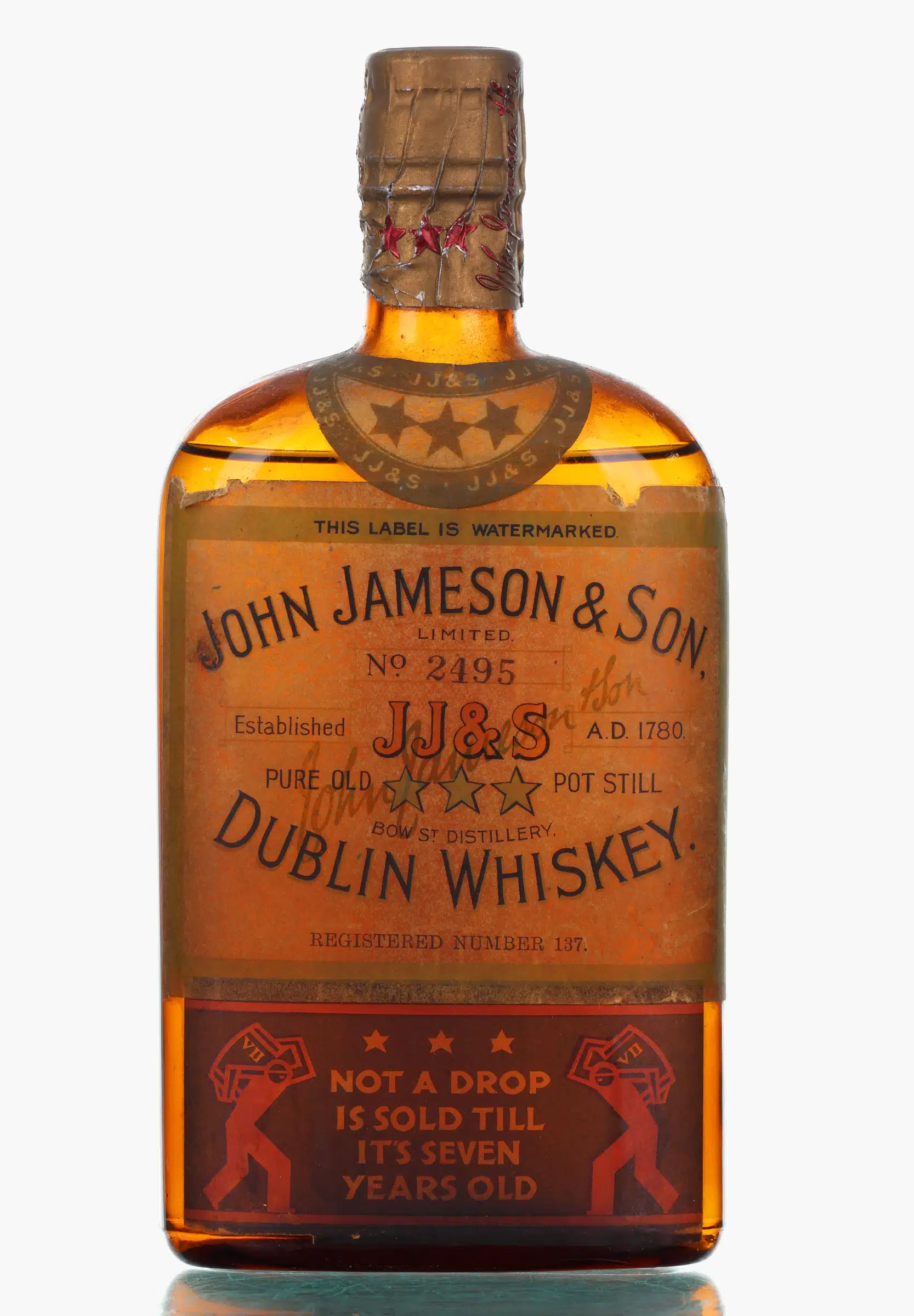 Jameson John Jameson & Son 3 Star Dublin Whiskey 7 Year Old whisky bottle