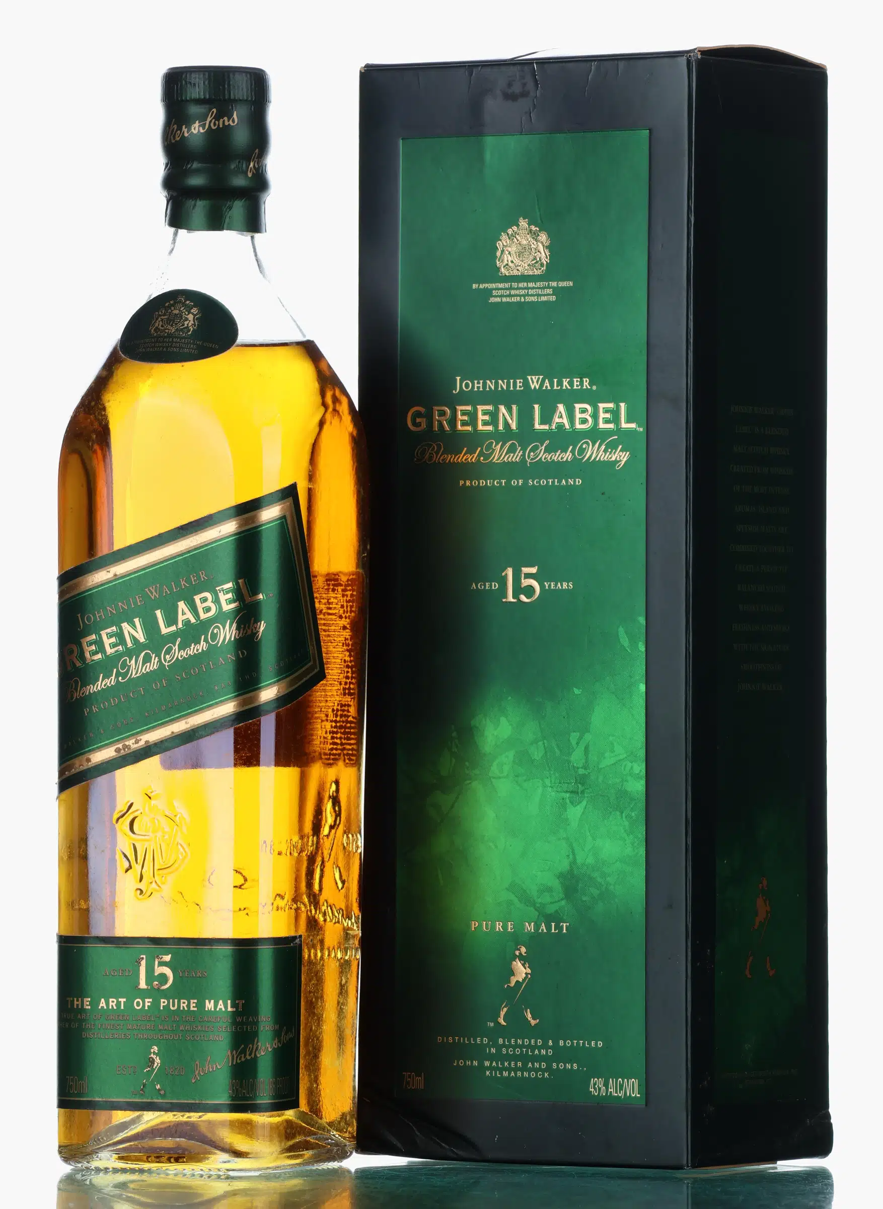 Johnnie Walker 15 Year Old Green Label 75cl, Oak Cask, 2004, 43% whisky bottle