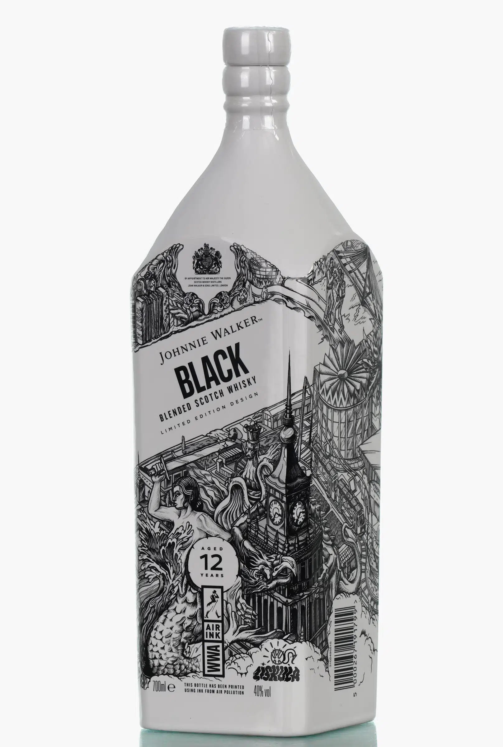 Johnnie Walker Black Label Air Ink WWA (Warsaw) Edition 12 Year Old, Batch No. L2716V001, 40% whisky bottle