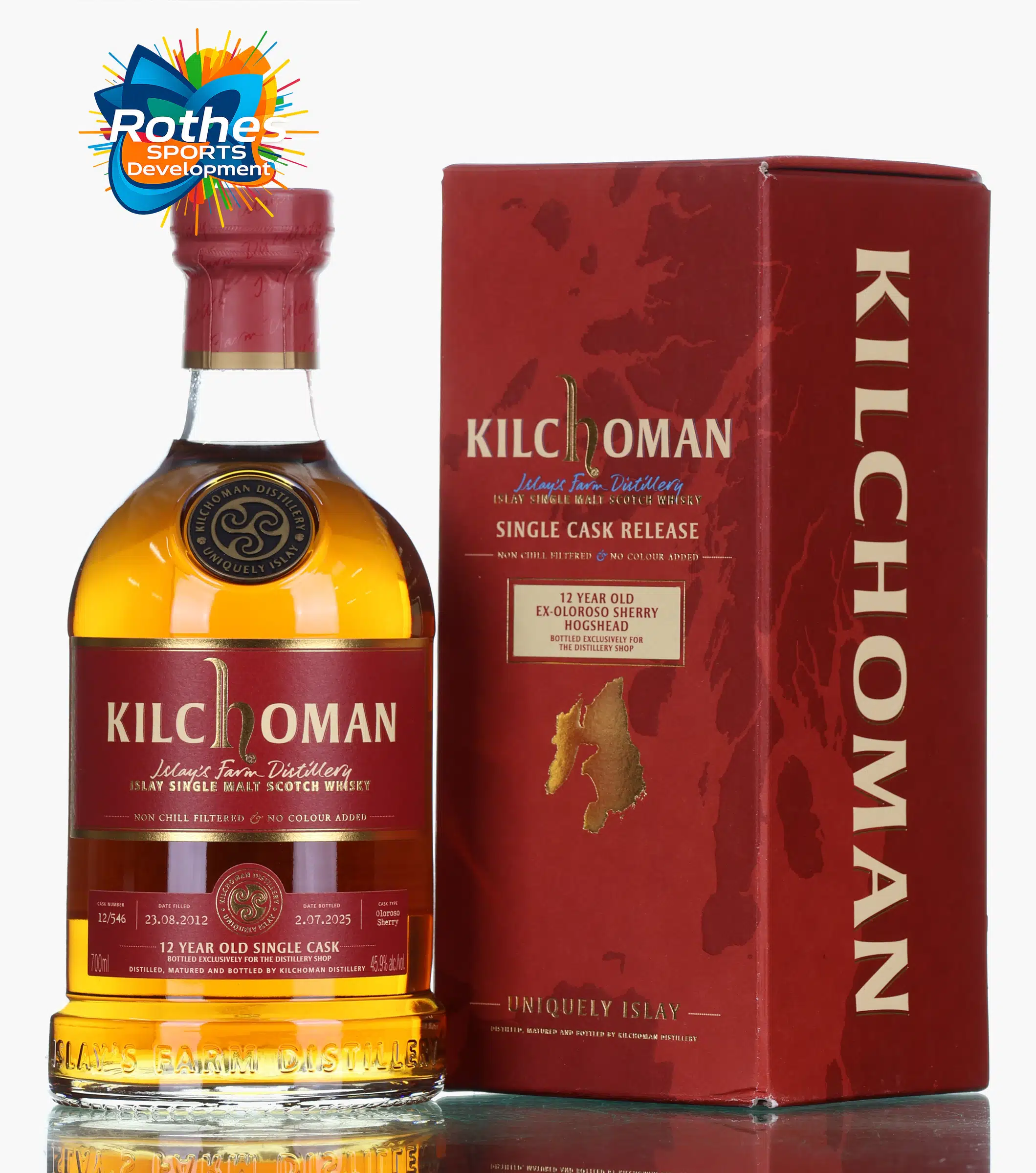 Kilchoman 12 Year Old, Oloroso Sherry Cask, Cask #12/546, 2012, 45.9% whisky bottle