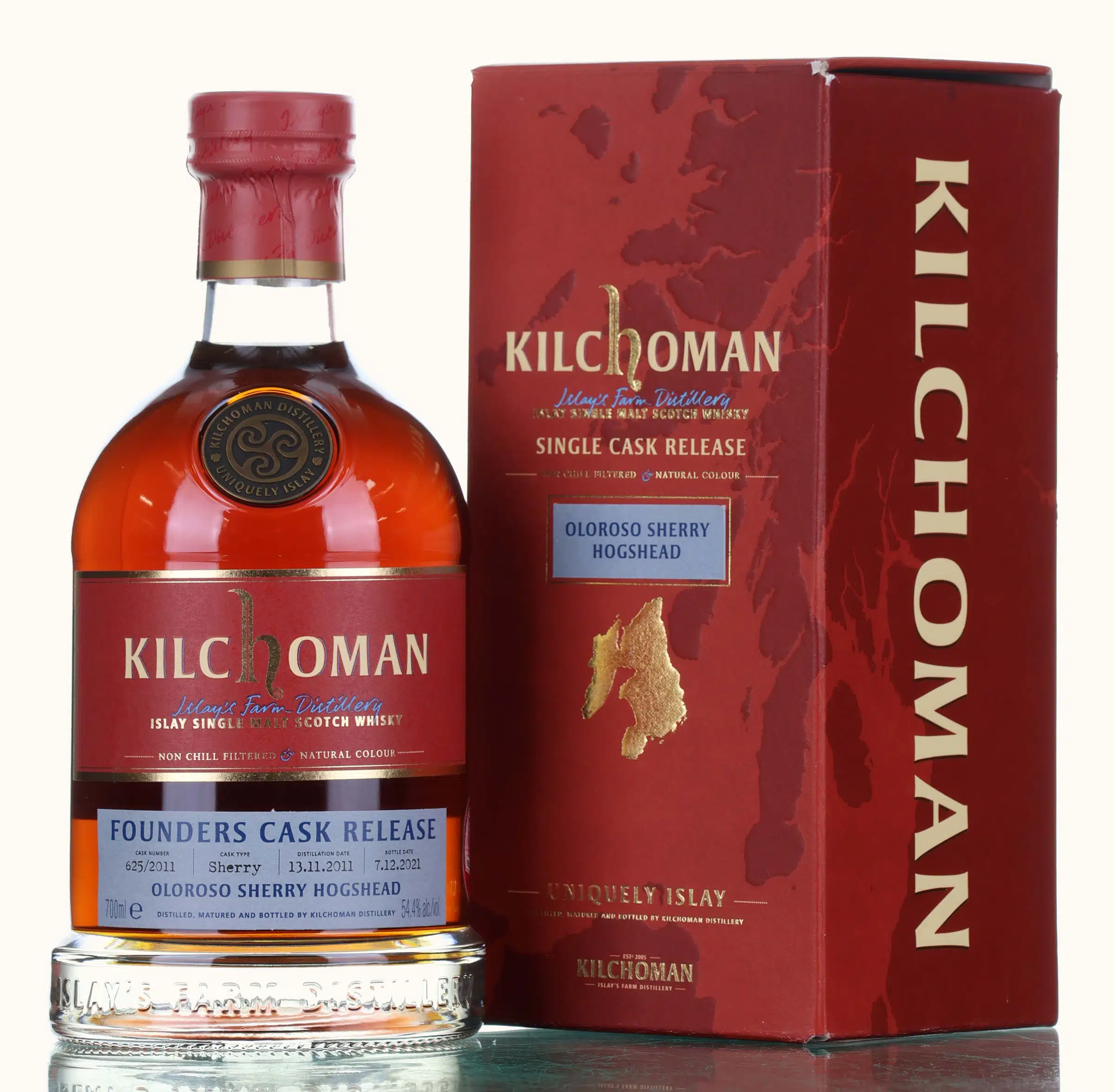 Kilchoman 2011 Single Cask #625 Founders Cask Release 10 Year Old, Oloroso Sherry Hogshead Cask, Cask #625, 2021, 54.4% whisky bottle