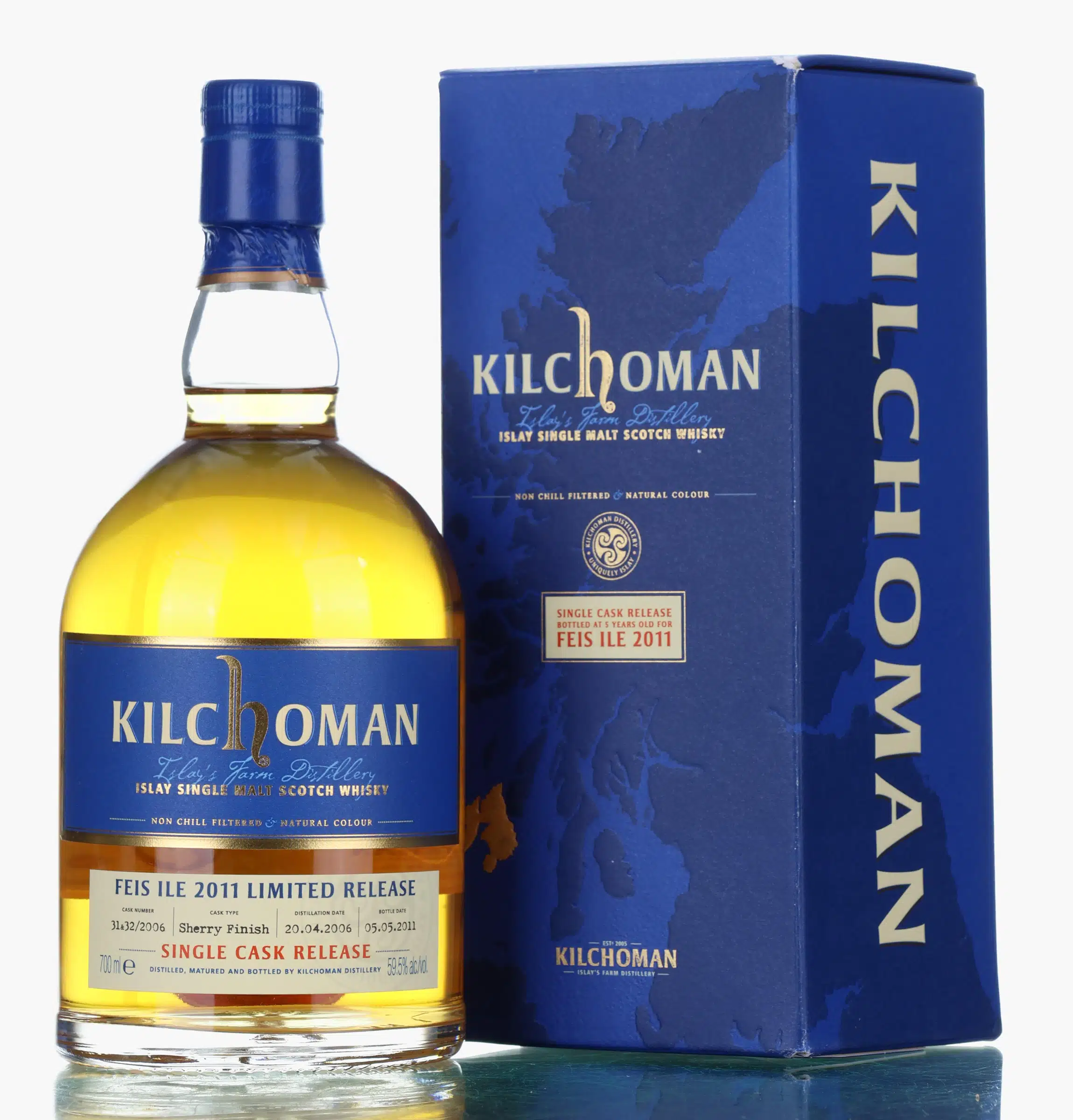 Kilchoman Feis Ile 2011 Limited Release Single Cask 5 Year Old, Sherry Finish Cask, Cask #30/29/2006, 2011, 59.5% whisky bottle