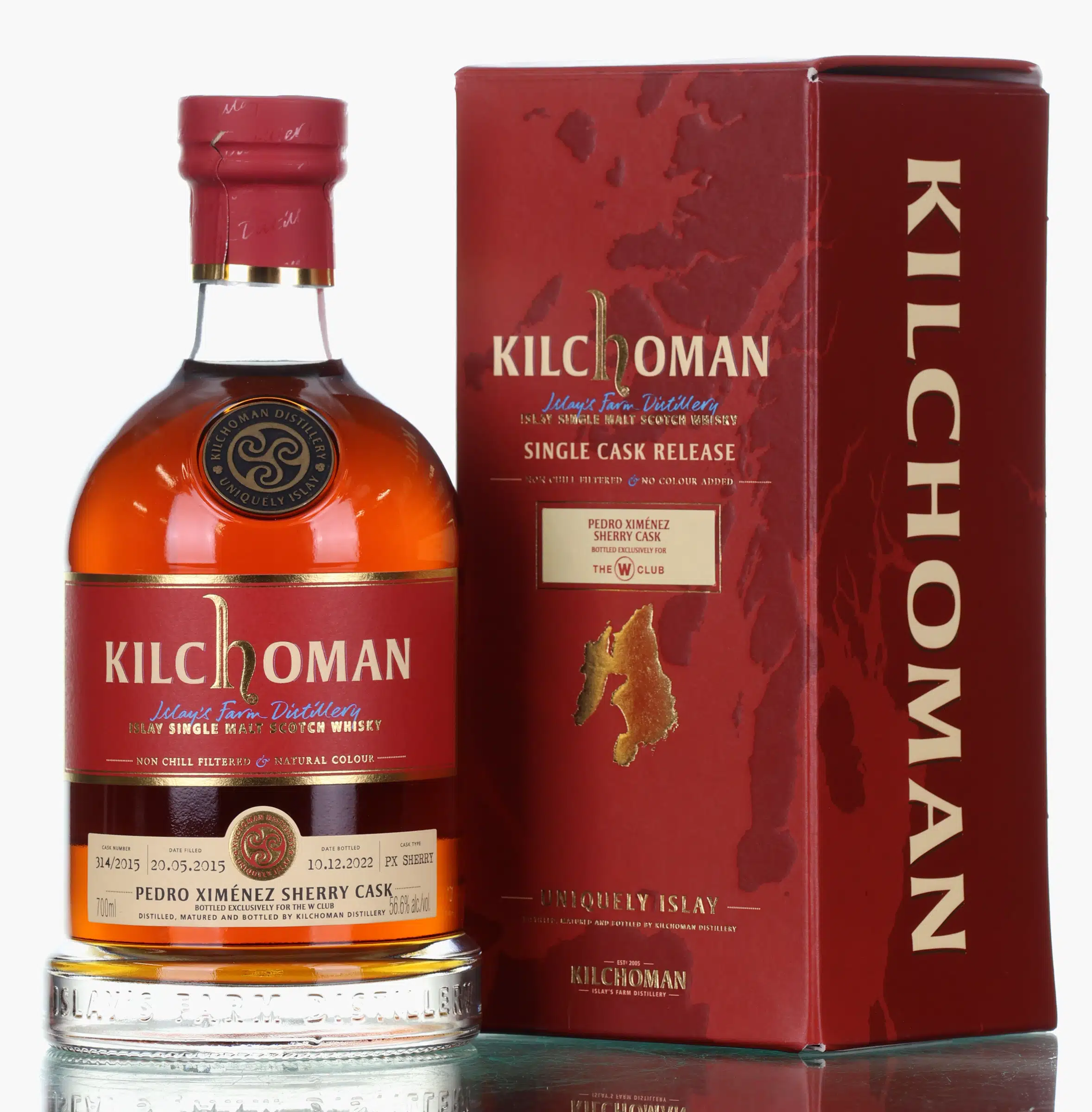 Kilchoman Single Cask PX Sherry Cask for The W Club 7 Year Old, PX Sherry Cask, Cask #314/2015, 2022, 56.6% whisky bottle