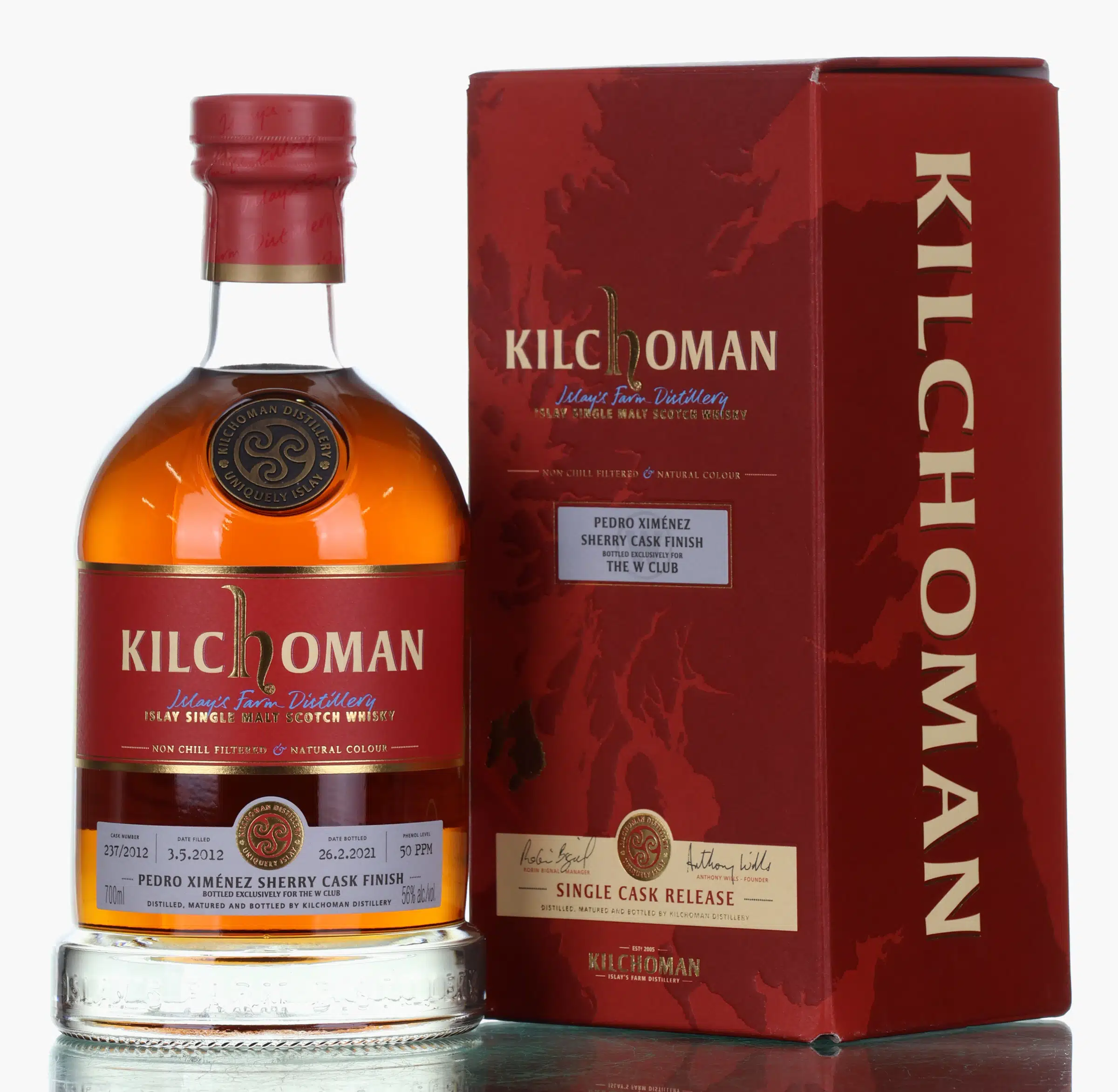 Kilchoman PX Sherry Cask Finish W Club 8 Year Old, Sherry Cask, Cask #237/2012, 2021, 56% whisky bottle