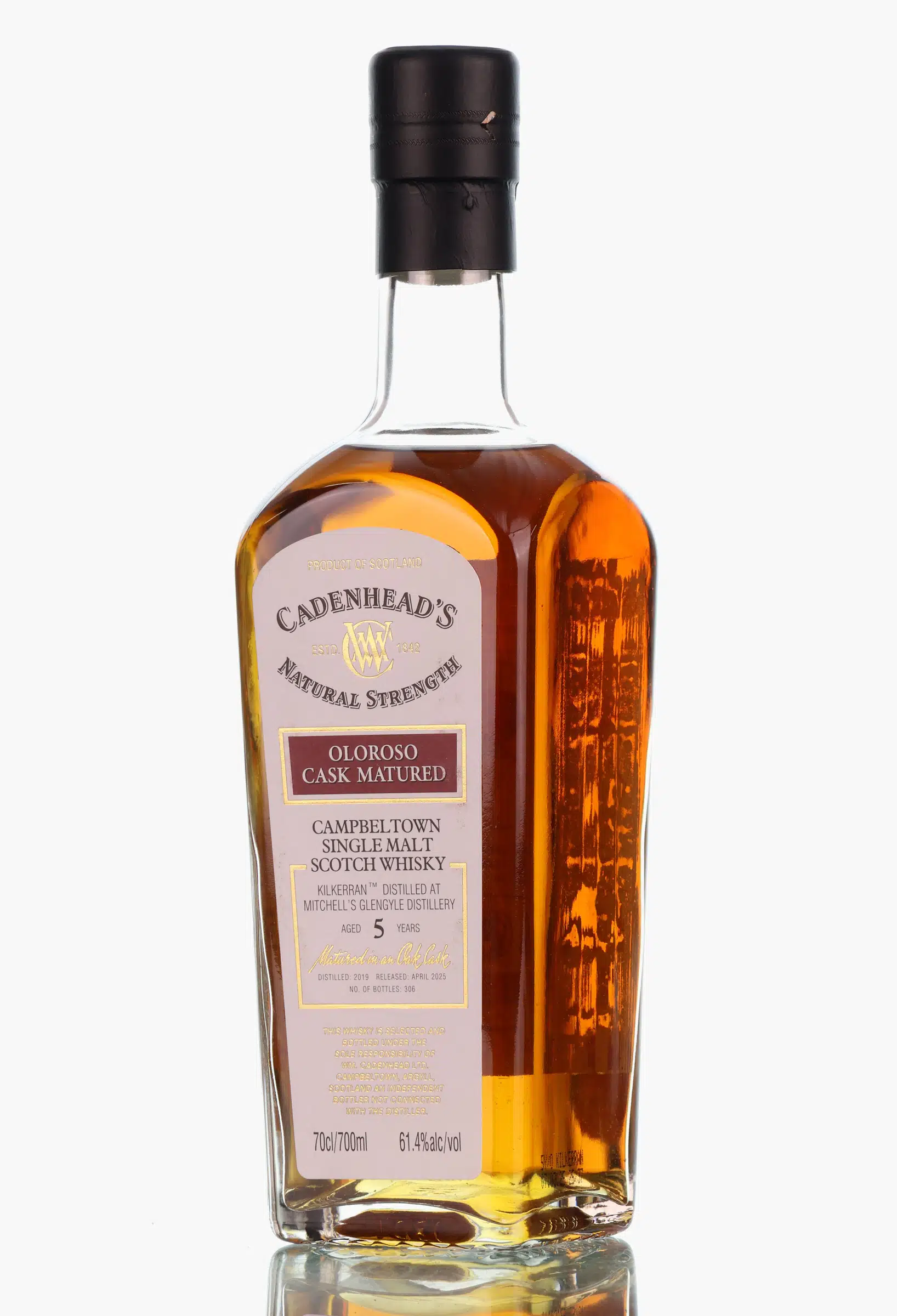 Kilkerran Authentic Collection 5 Year Old, Oloroso Sherry Cask, 2019, Cadenhead's, 61.4% whisky bottle