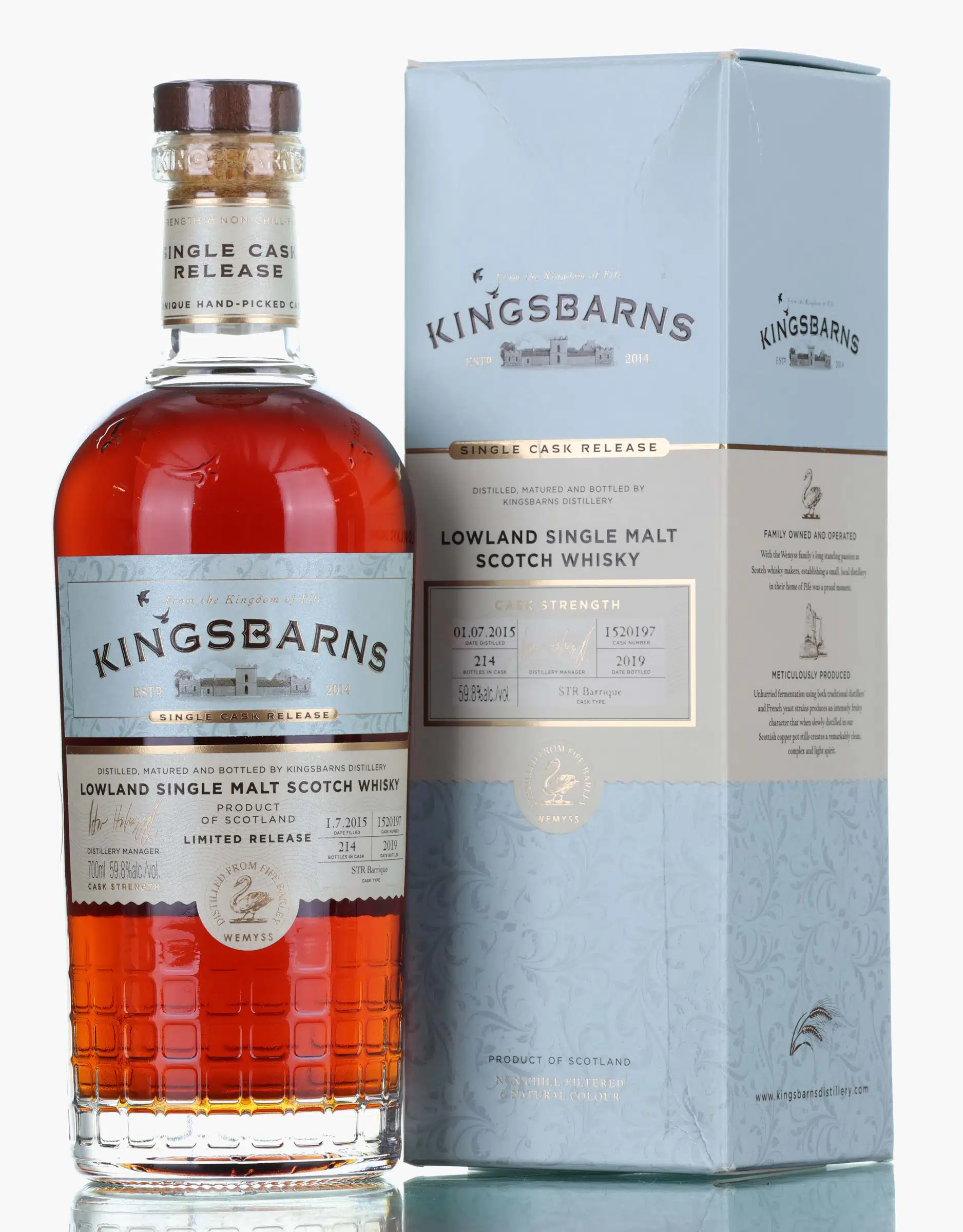 Kingsbarns Single Cask Release 4 Year Old, Ex-Bourbon Barrel Cask, Cask #1520197, 2019, 59.8% whisky bottle