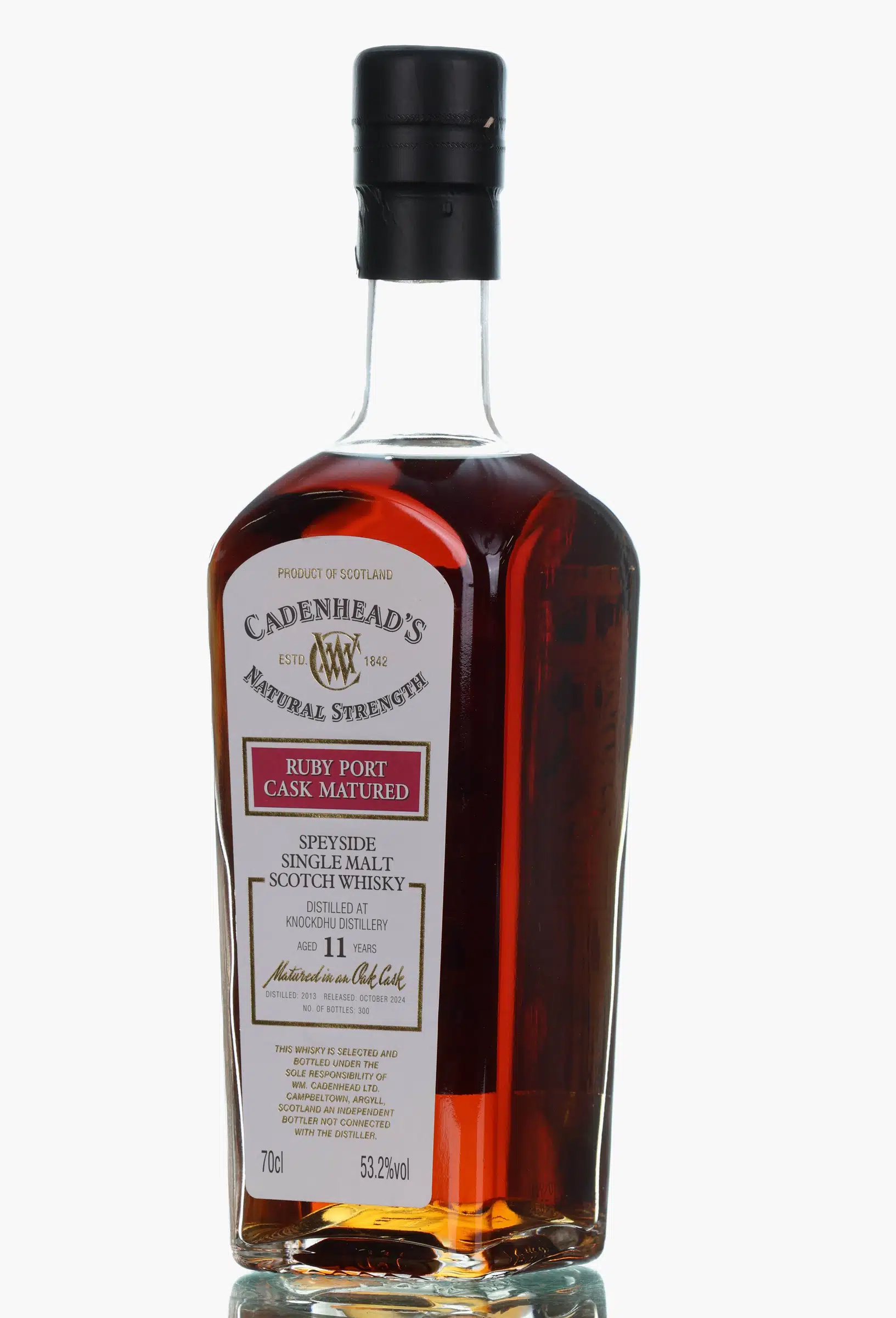 Knockdhu Natural Strength Authentic Collection 11 Year Old, Ruby Port Cask, 2013, Cadenhead's, 53.2% whisky bottle