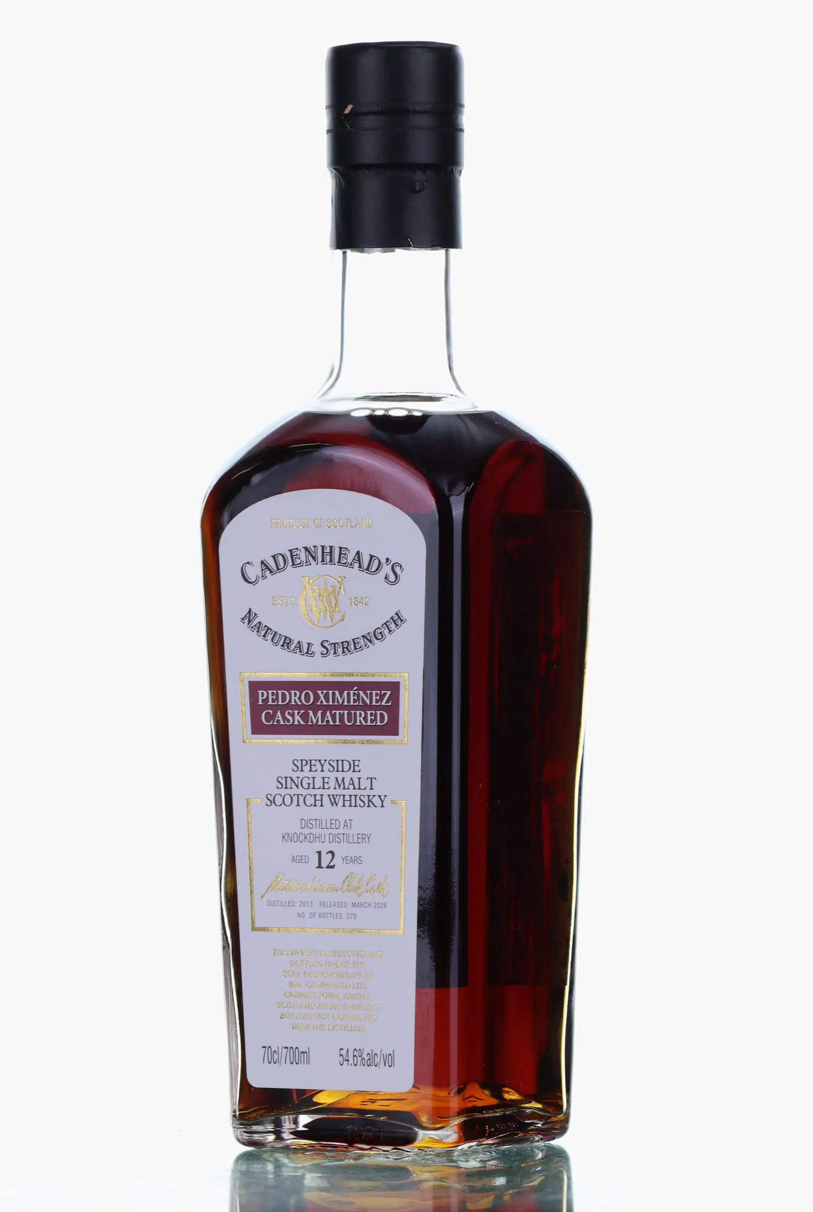 Knockdhu Pedro Ximénez Cask Matured 12 Year Old, Sherry Cask, 2013, Cadenhead's, 54.6% whisky bottle