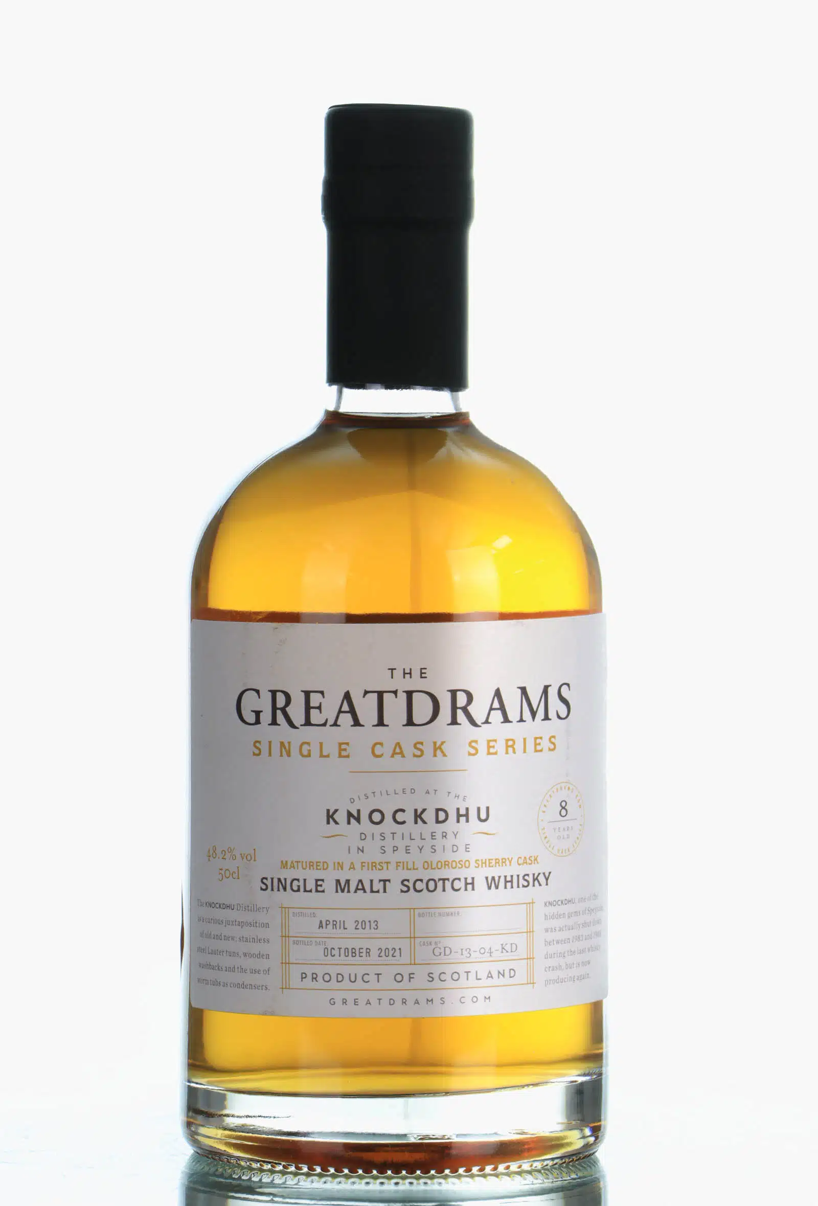 Knockdhu Single Cask Series 8 Year Old, Sherry Cask, Cask #GD-13-04-KD, 2013, Greatdrams, 48.2% whisky bottle