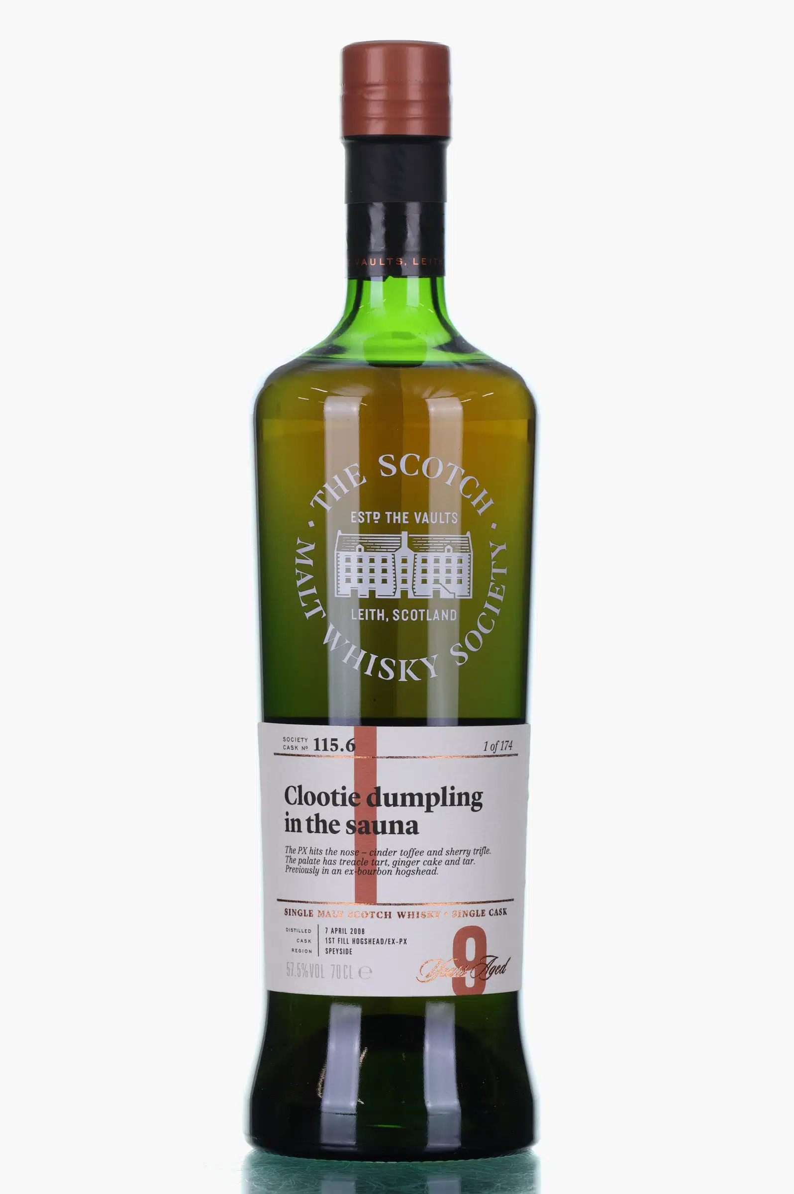 Knockdhu 9 Years Old 2008 SMWS 115.6 | Clootie Dumpling in the Sauna, Sherry Cask, Cask #115.6, 2008, The Scotch Malt Whisky Society, 57.5% whisky bottle