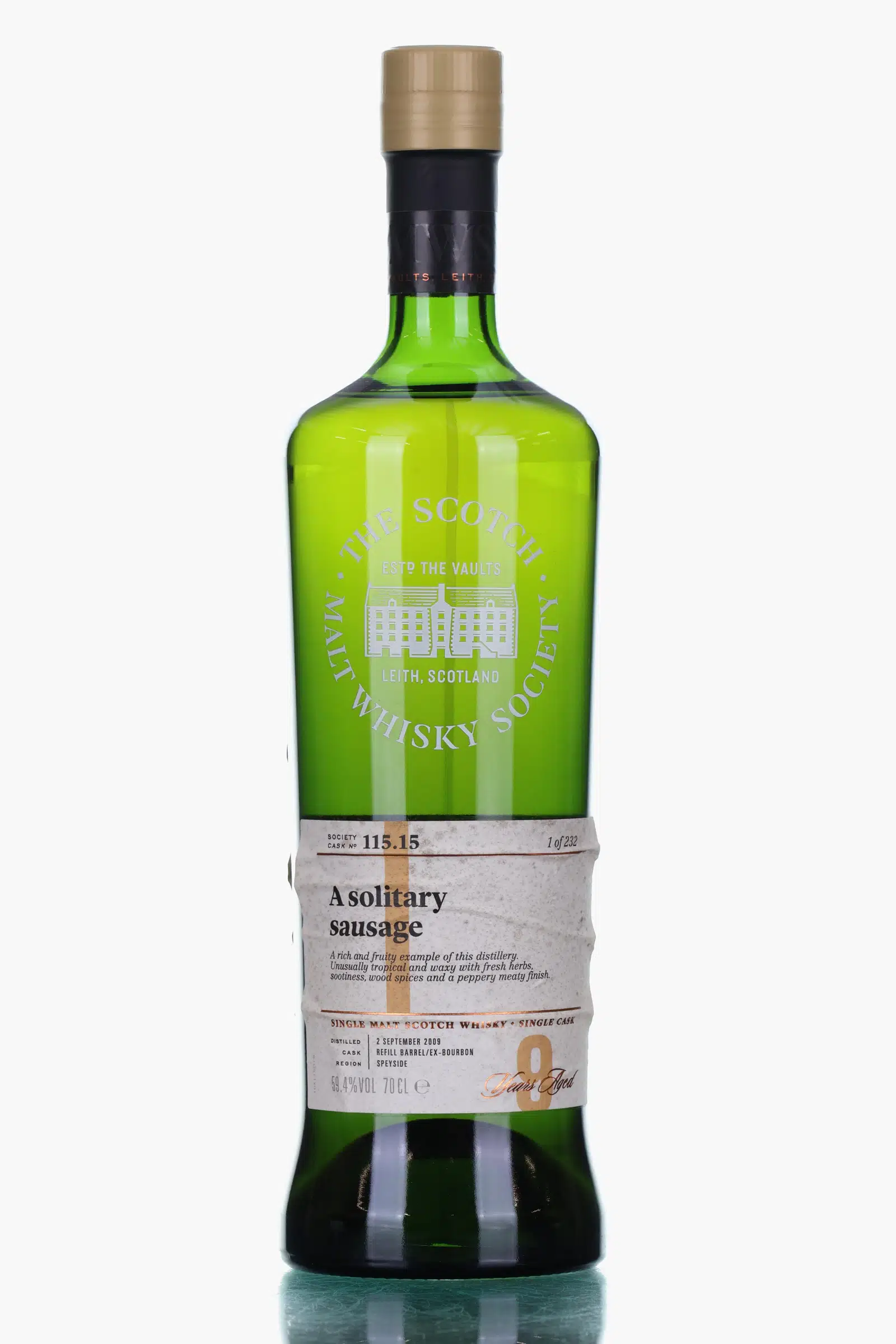 Knockdhu A Solitary Sausage 9 Year Old, Refill Ex-Bourbon Cask, Cask #115.15, 2009, The Scotch Malt Whisky Society, 59.4% whisky bottle
