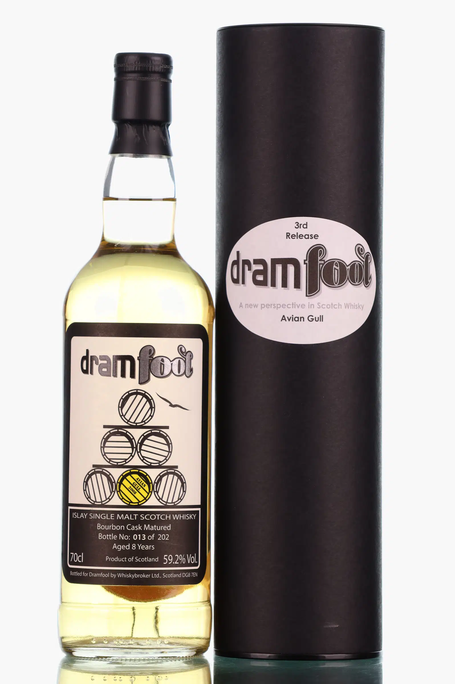 Lagavulin Avian Gull 8 Year Old, Bourbon Cask, 2008, Dramfool, 59.2% whisky bottle