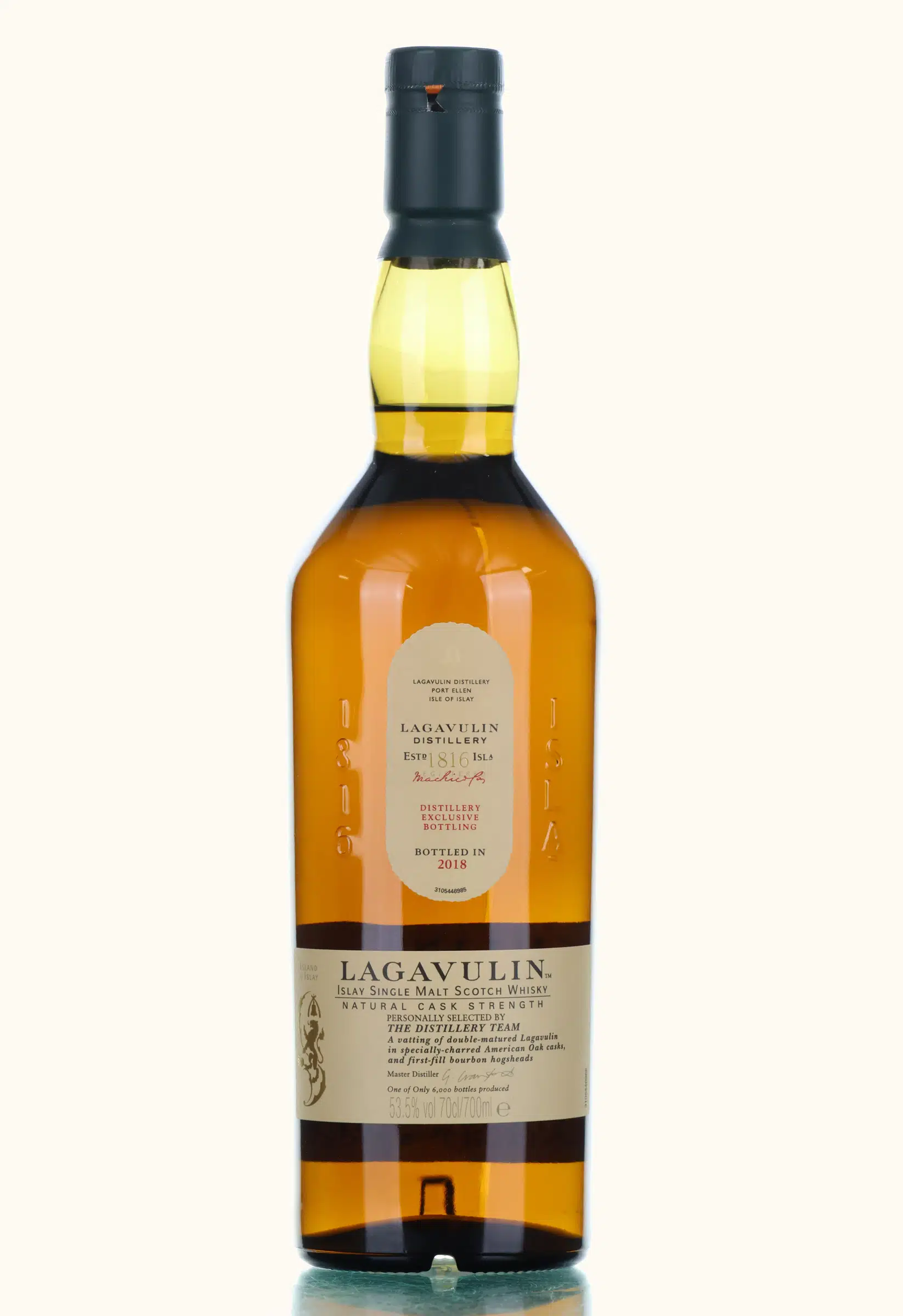 Lagavulin Distillery Exclusive Cask Strength, Bourbon & Charred American Oak Cask, 2018, 53.5% whisky bottle