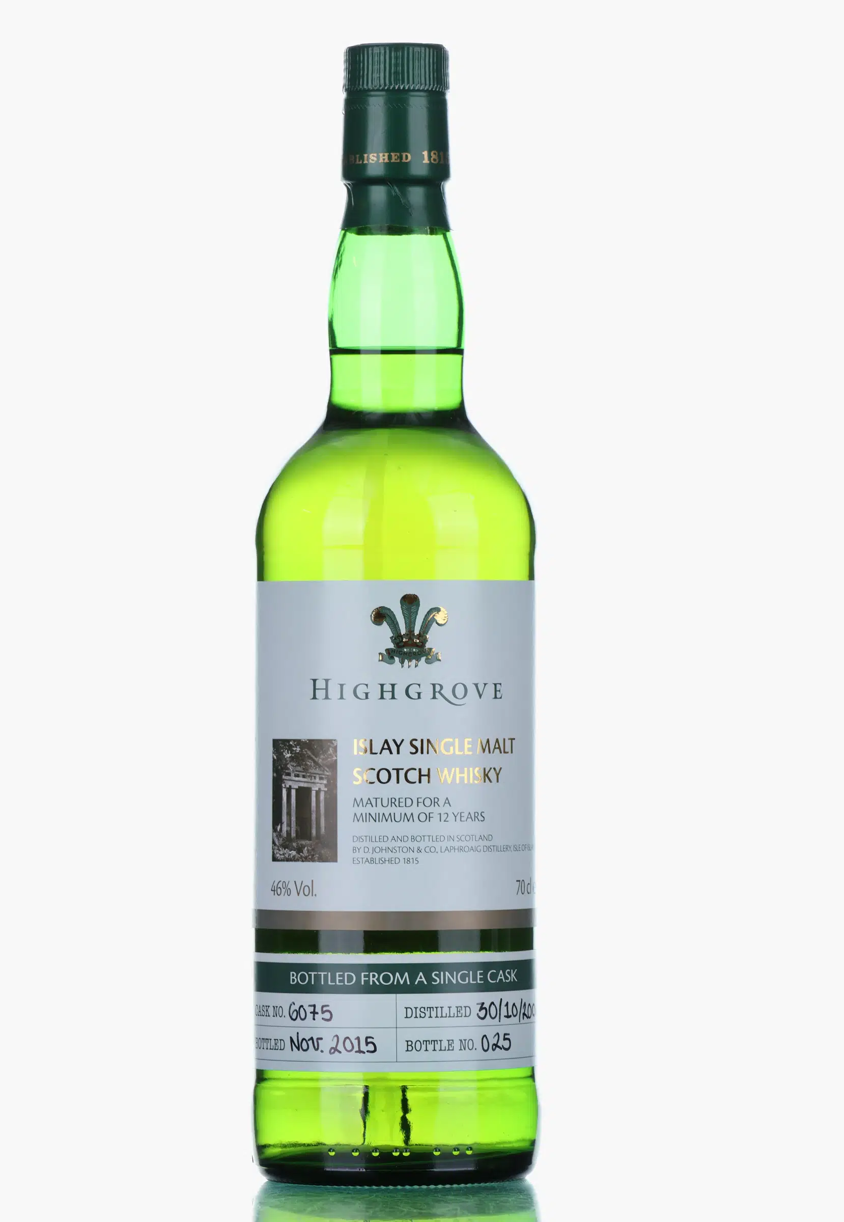 Laphroaig Highgrove 12 Year Old, Cask #6075, 2015, 46% whisky bottle