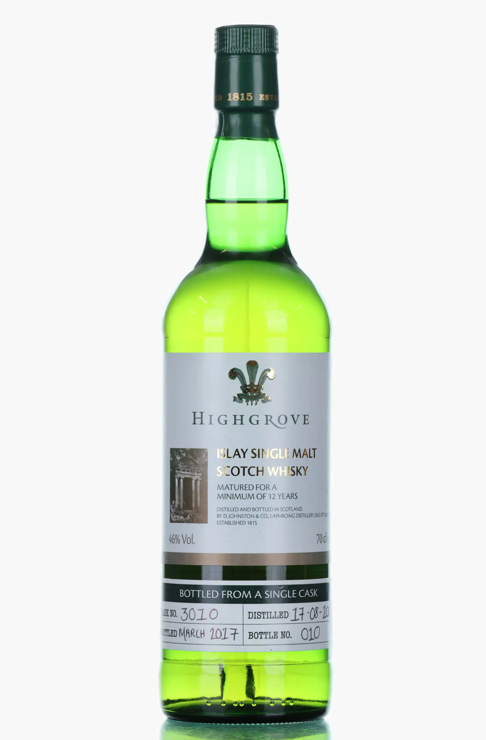 Laphroaig Highgrove Single Cask 12 Year Old, Bourbon Cask, Cask #3010, 2017, 46% whisky bottle
