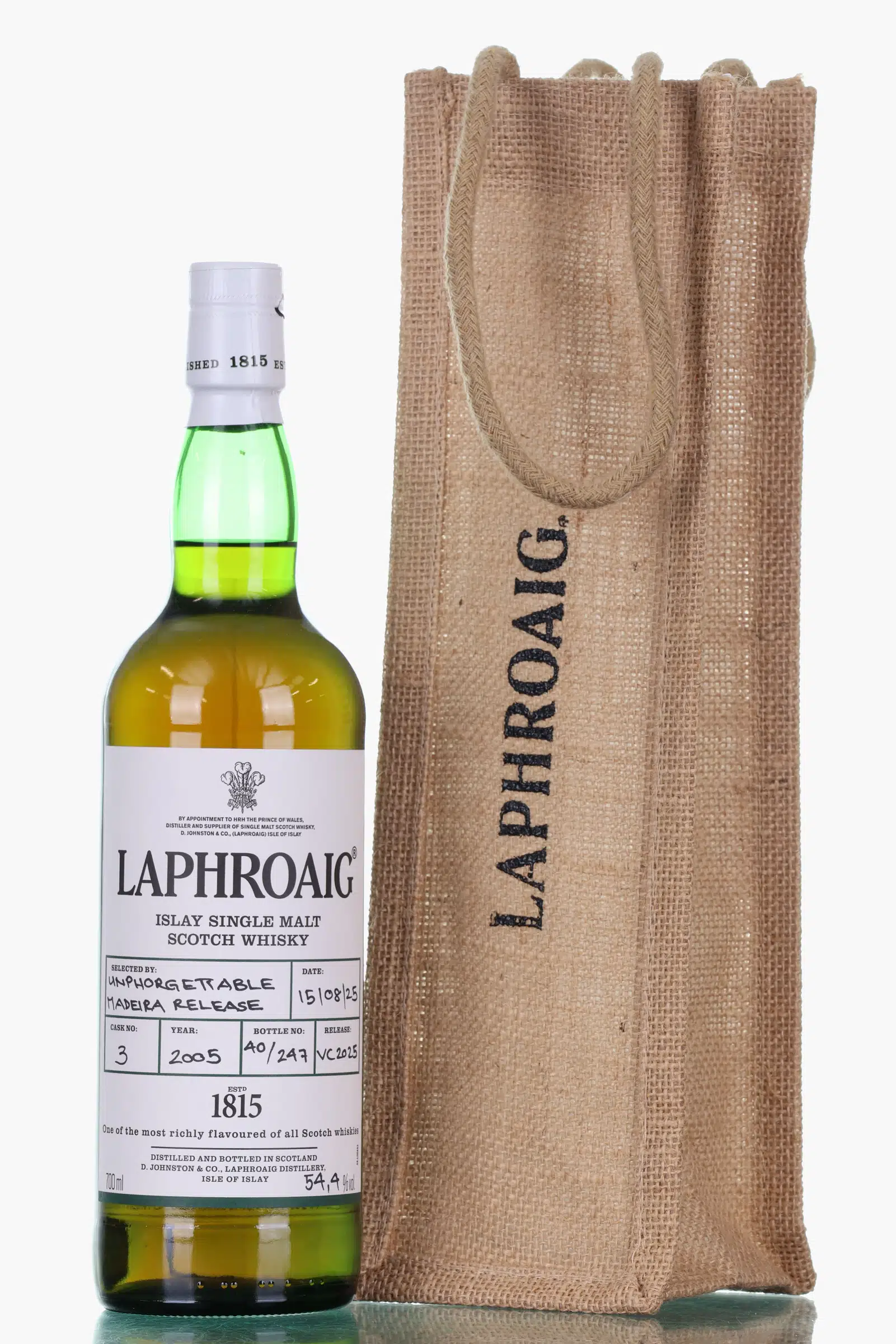 Laphroaig Unphorgettable Madeira Release 20 Year Old, Madeira Cask, Cask #3, 2025, 54.4% whisky bottle