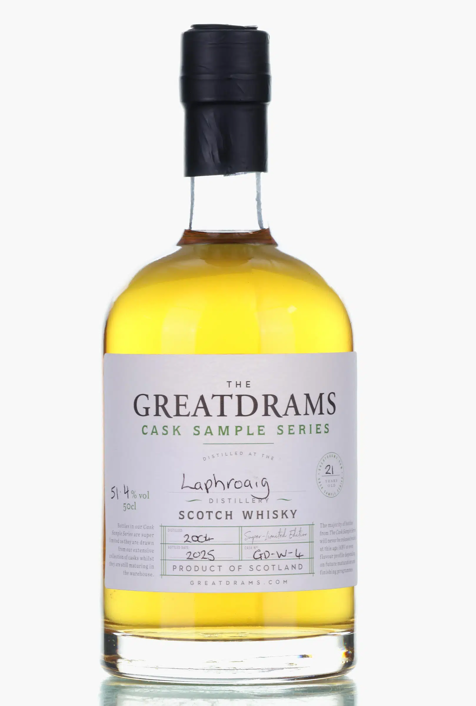 Laphroaig Cask Sample Series 21 Year Old, Cask No. GD-W-4, 2004, GreatDrams, 51.4% whisky bottle
