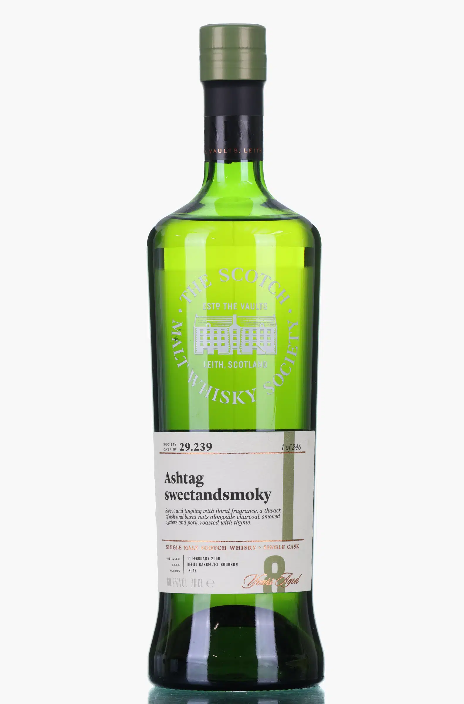 Laphroaig Ashtag sweetandsmoky 8 Year Old, Bourbon Cask, Cask #29.239, 2009, The Scotch Malt Whisky Society, 60.2% whisky bottle