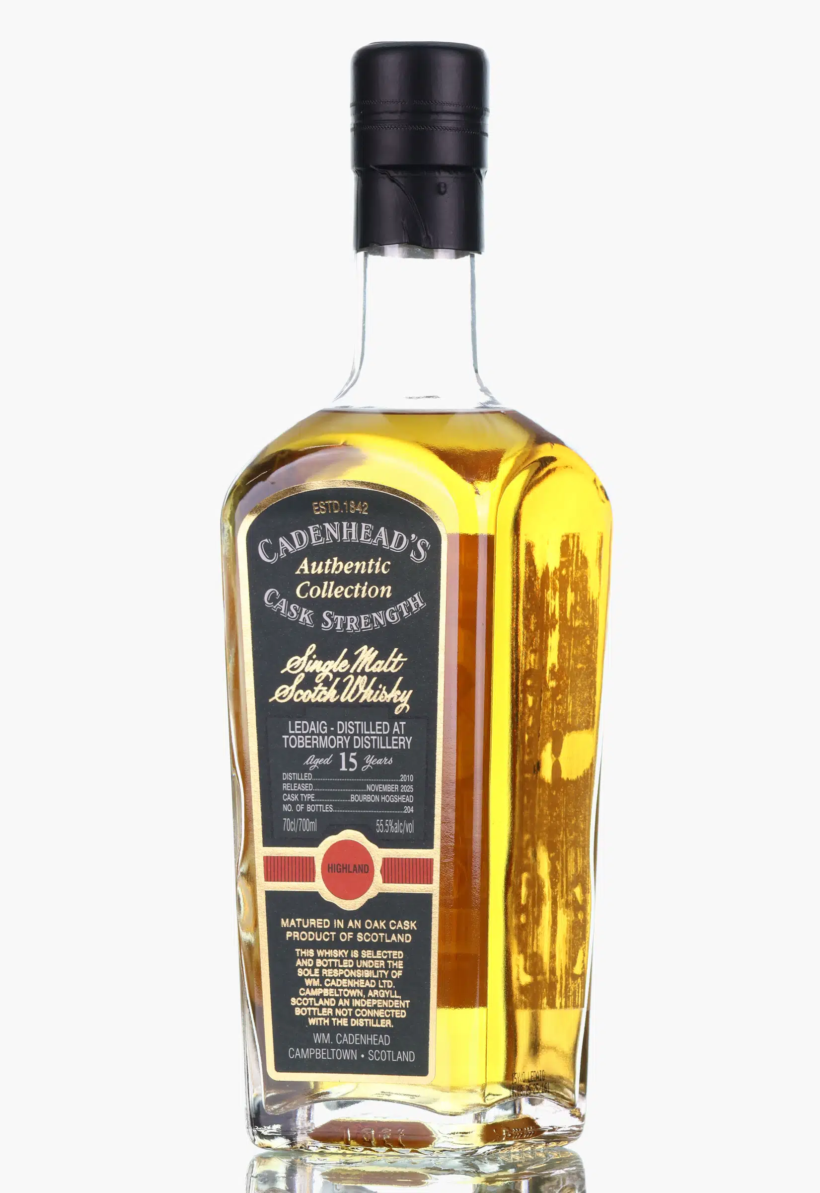 Ledaig Authentic Collection 15 Year Old, Bourbon Hogshead Cask, 2010, Cadenhead's, 55.5%, 70cl whisky bottle