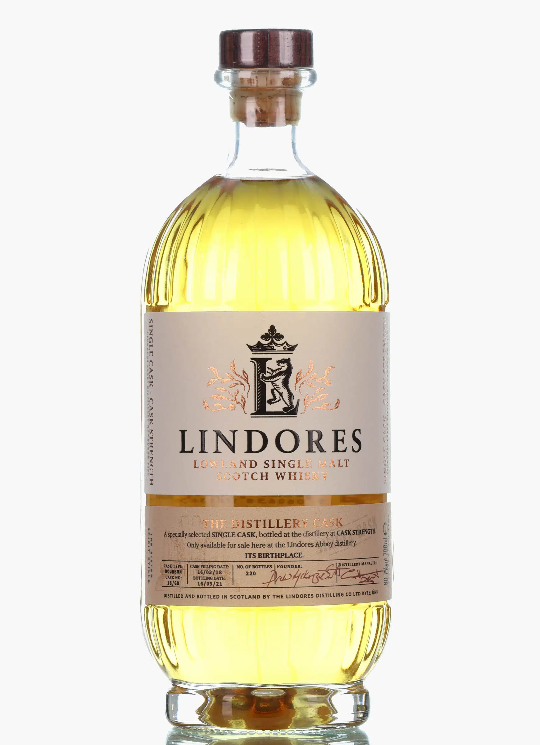 Lindores Abbey The Distillery Cask 3 Year Old, Bourbon Cask, Cask #18/68, 2021, 60.7% whisky bottle
