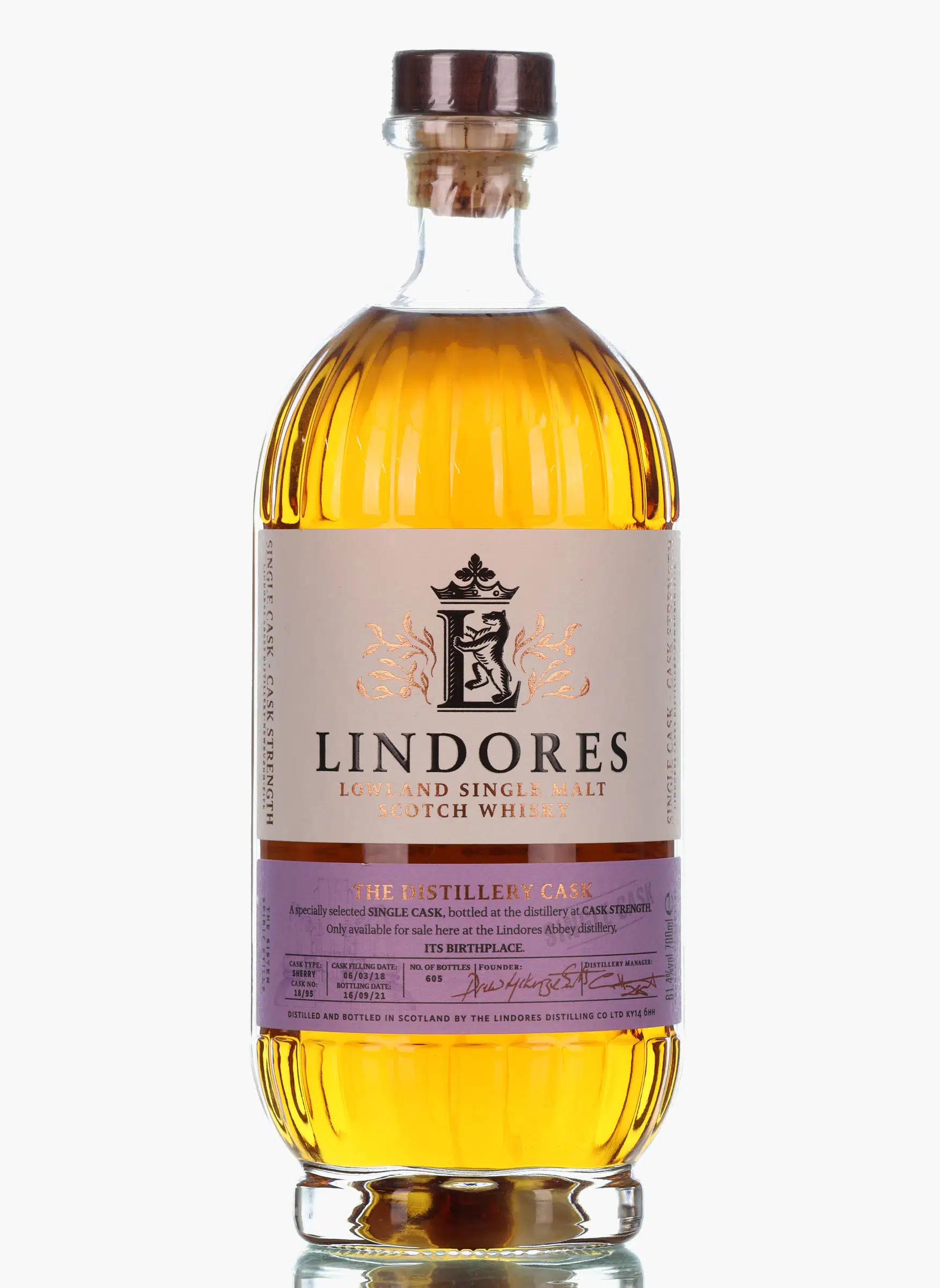 Lindores Abbey The Distillery Cask 3 Year Old, Sherry Cask, Cask #18/95, 2021, 61.4% whisky bottle