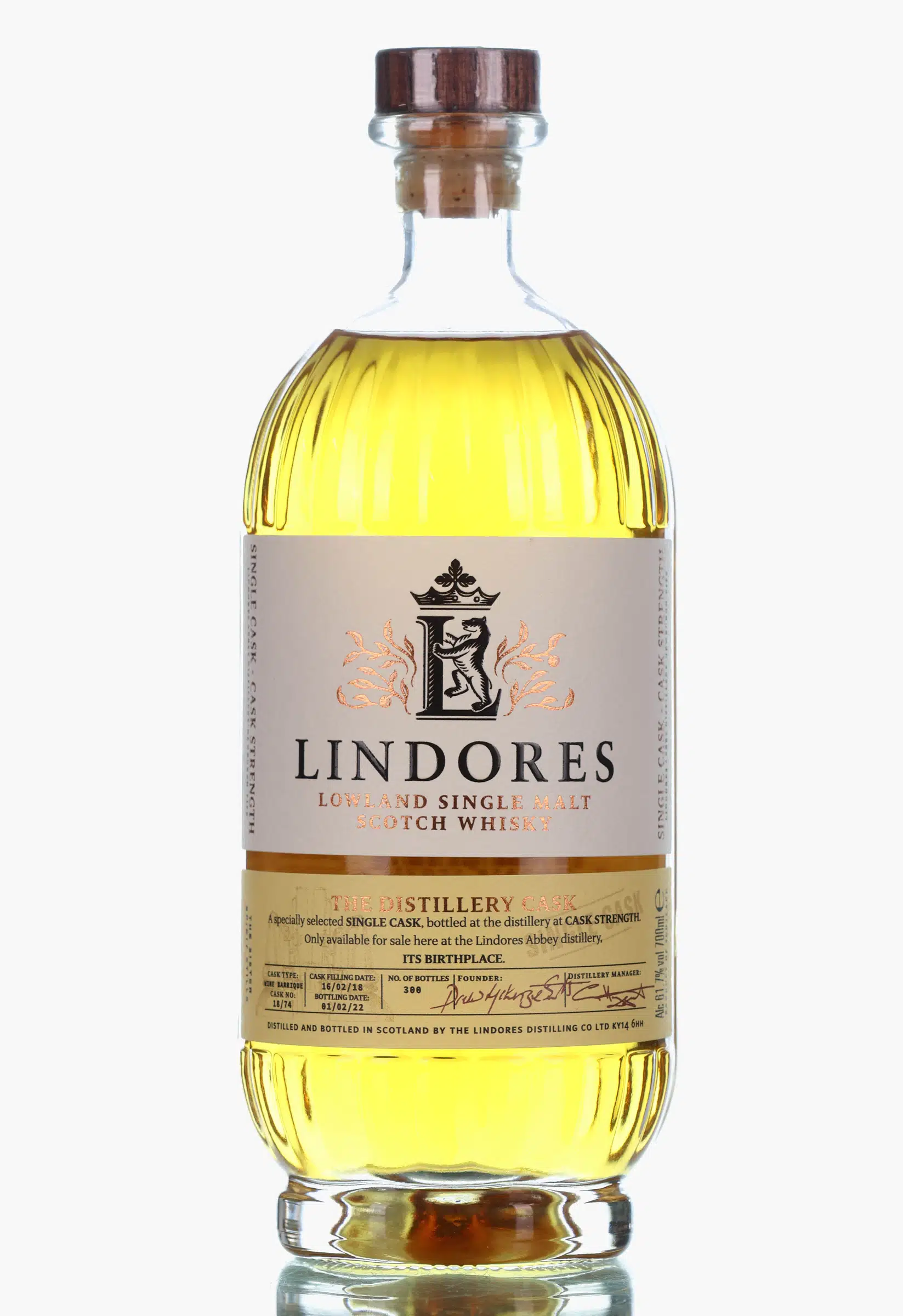 Lindores Abbey The Distillery Cask 3 Year Old, Wine Barrique Cask, Cask #18/74, 2022, 61.7% whisky bottle