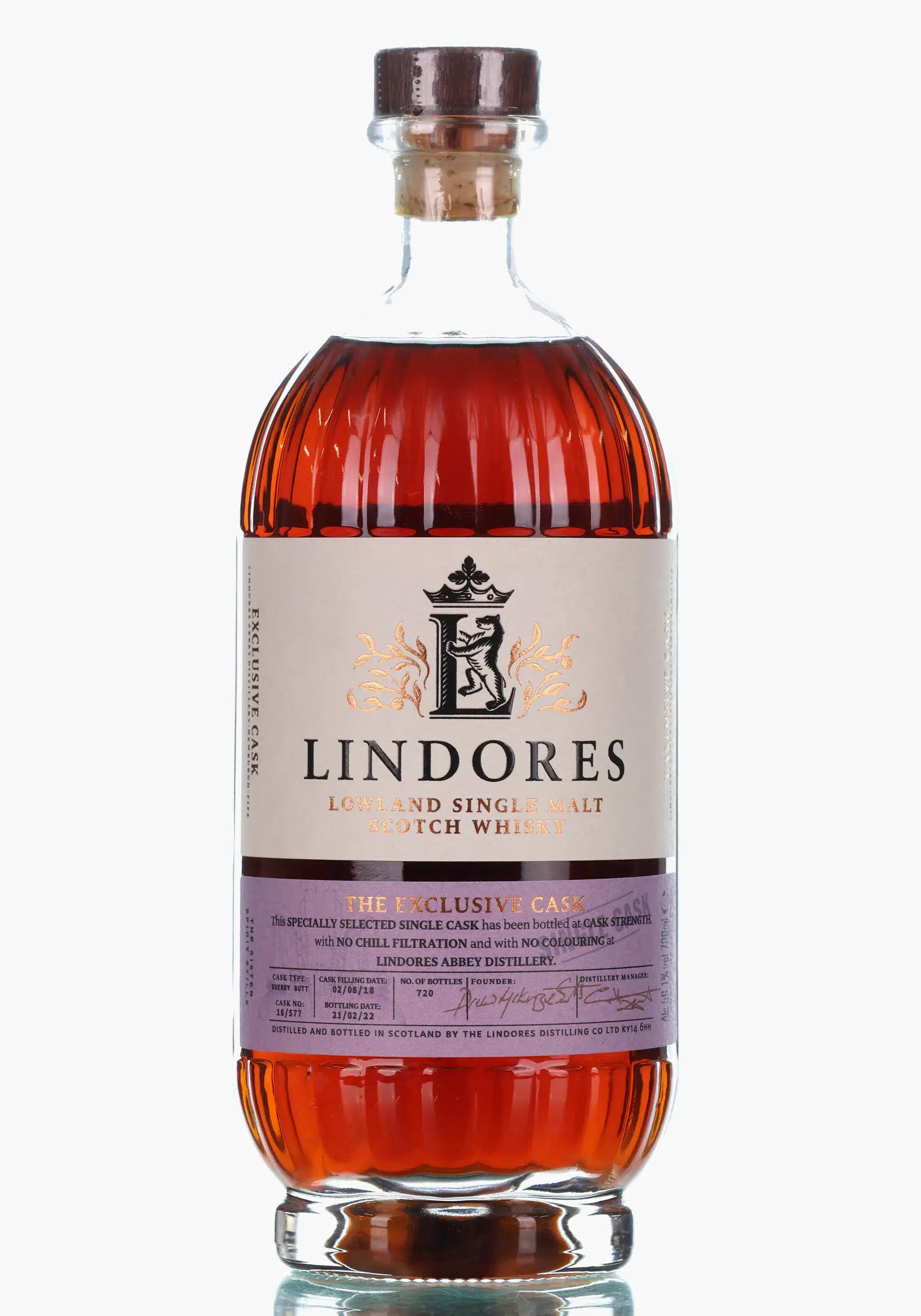 Lindores Abbey The Exclusive Cask 3 Year Old, Sherry Cask, Cask #18/577, 2022, 59.1% whisky bottle