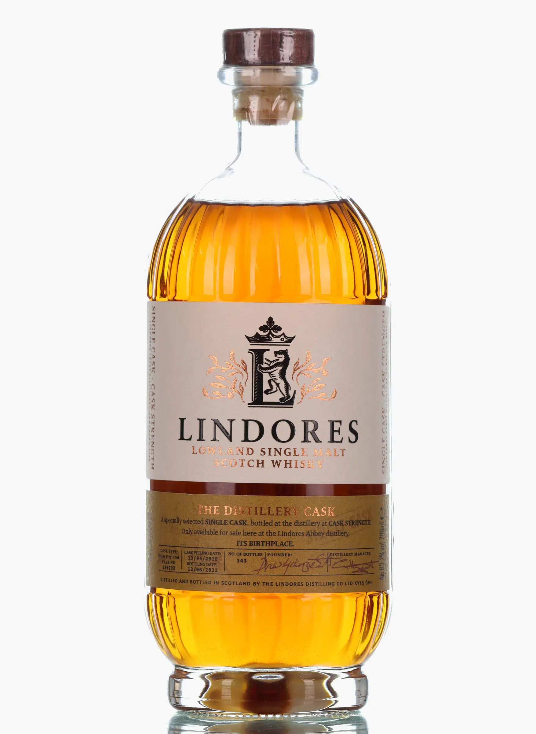Lindores The Distillery Cask 4 Year Old, Thiron Virgin Oak Cask, Cask #189232, 2022, 63.2% whisky bottle