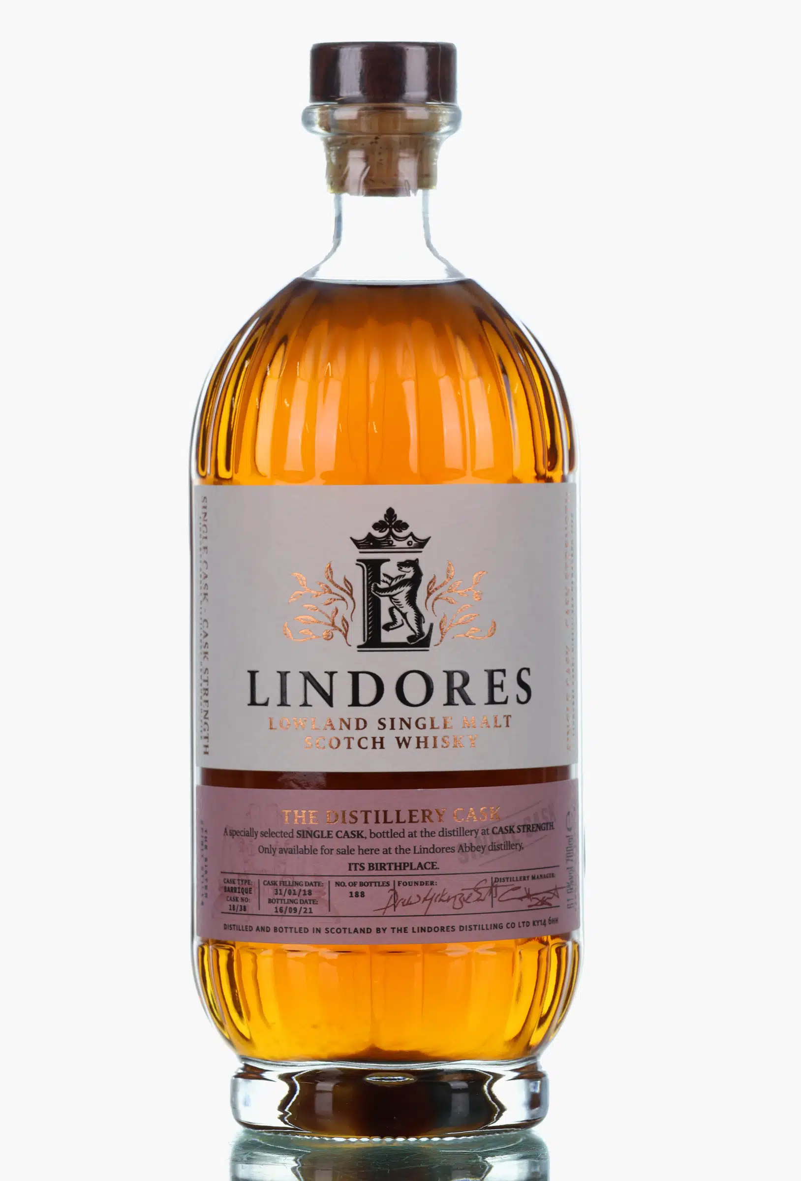 Lindores Abbey The Distillery Cask 3 Year Old, STR Wine Barrique Cask, Cask #18/38, 2021, 61.9% whisky bottle