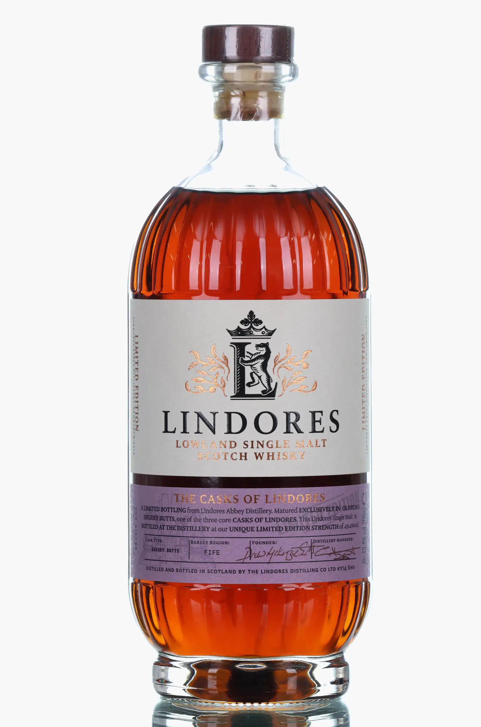 Lindores The Cask of Lindores - Sherry Butts, Sherry Cask, Batch L2271, 2022, 49.4% whisky bottle