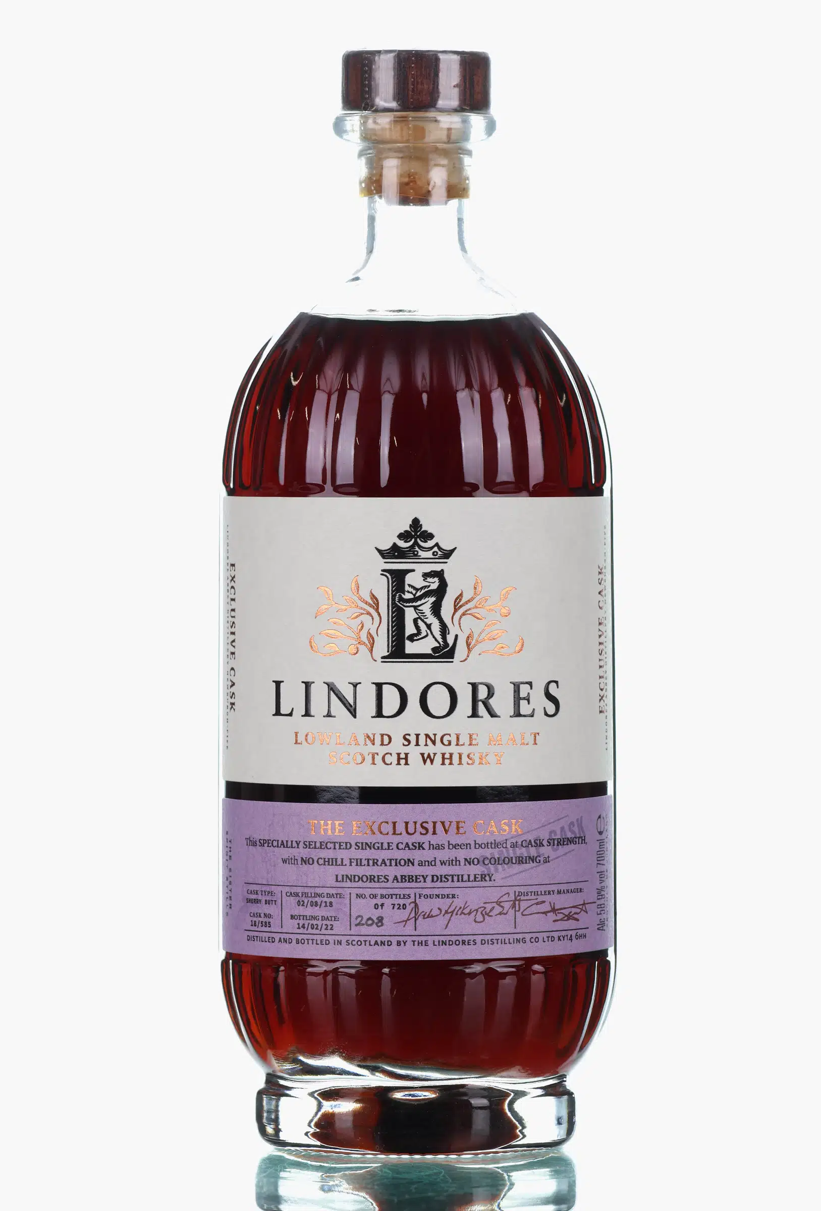 Lindores Abbey The Exclusive Cask Whisky Barrel 15th Anniversary 4 Year Old, Sherry Cask, Cask #18/585, 2022, 58.9% whisky bottle