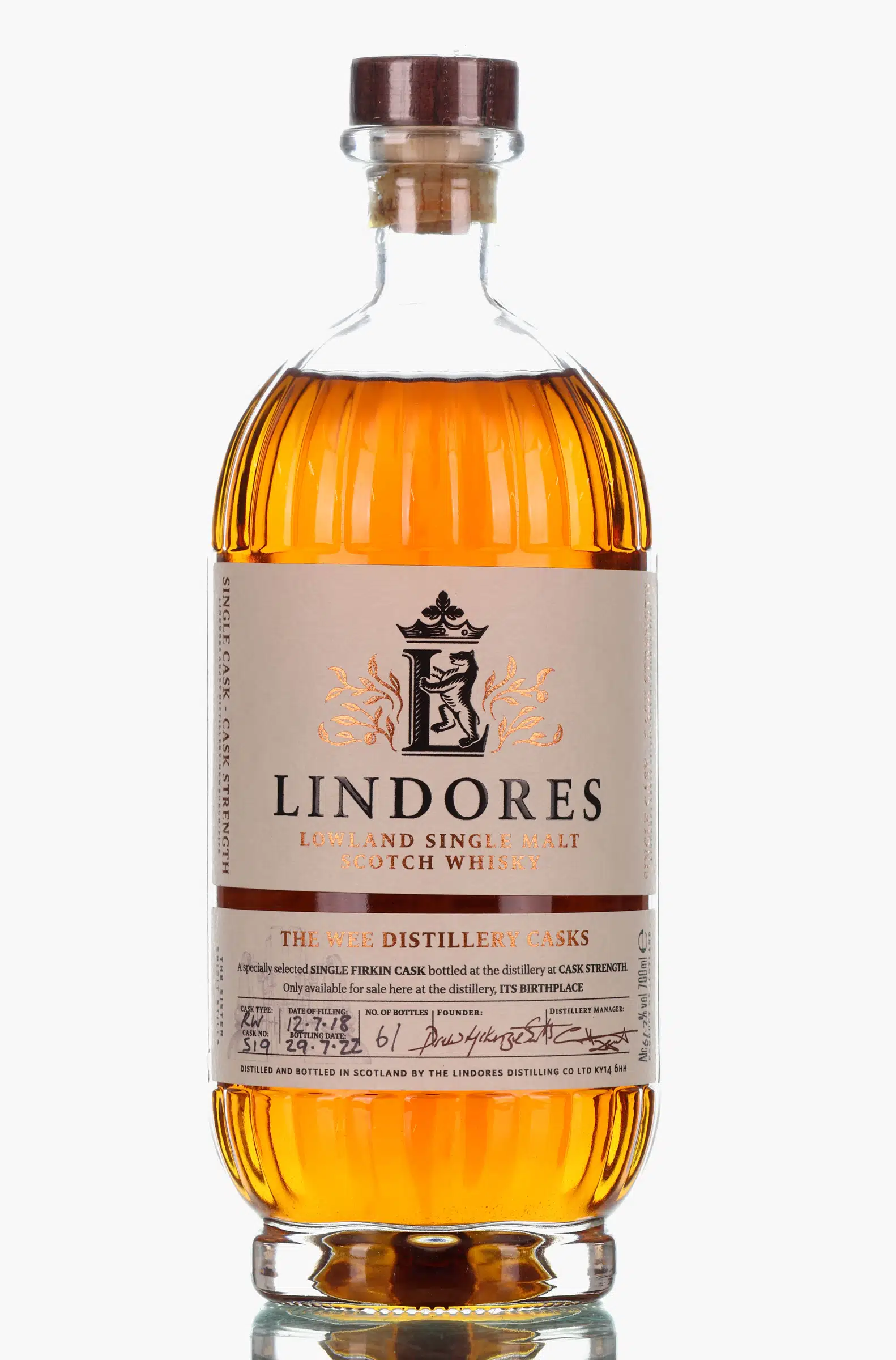 Lindores Abbey The Wee Distillery Cask 4 Year Old, Red Wine Cask, Cask #519, 2022, 61.2% whisky bottle