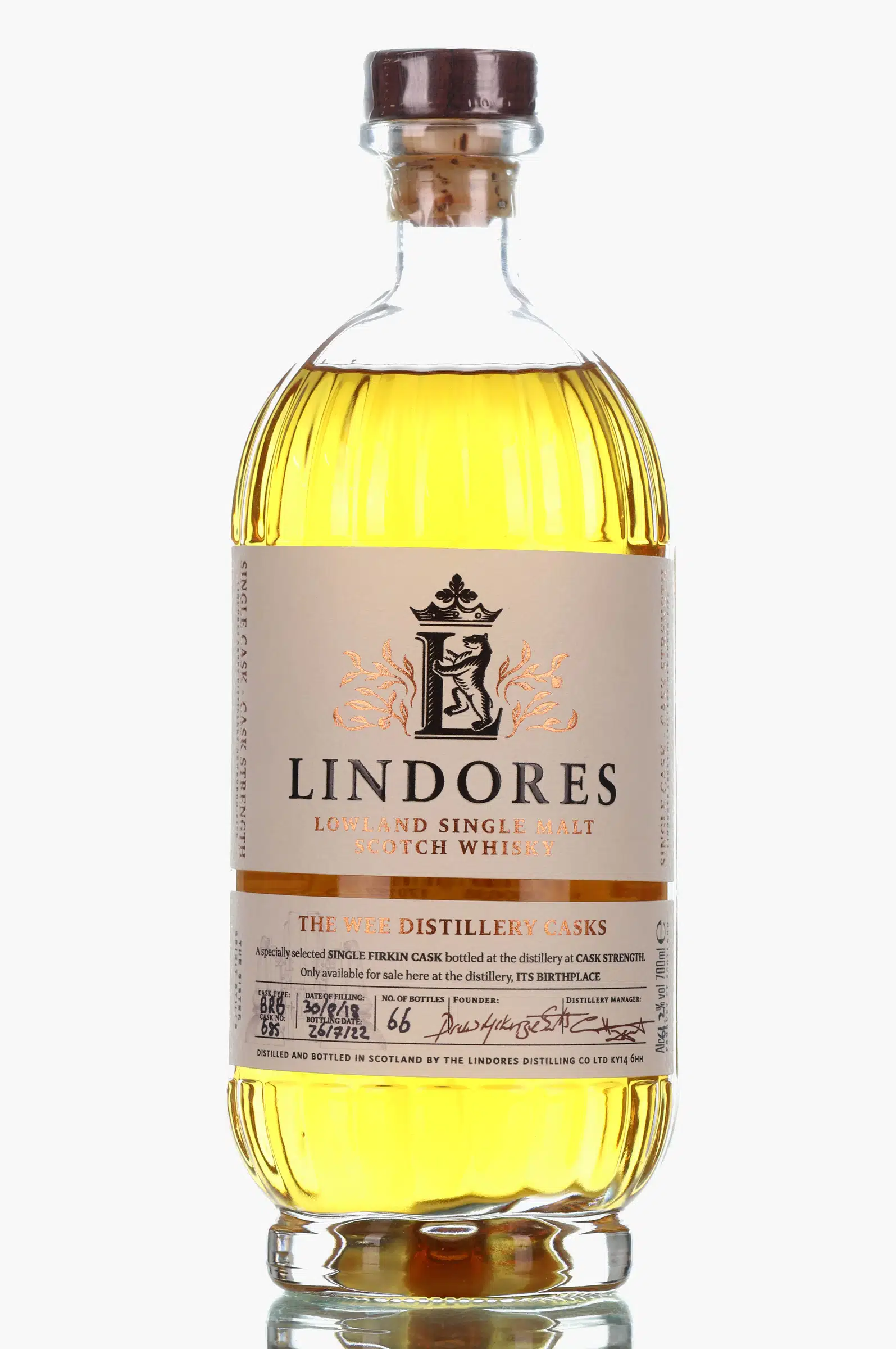 Lindores The Wee Distillery Cask 4 Year Old, Ex-Bourbon Cask, Cask #685, 2022, 61.2% whisky bottle