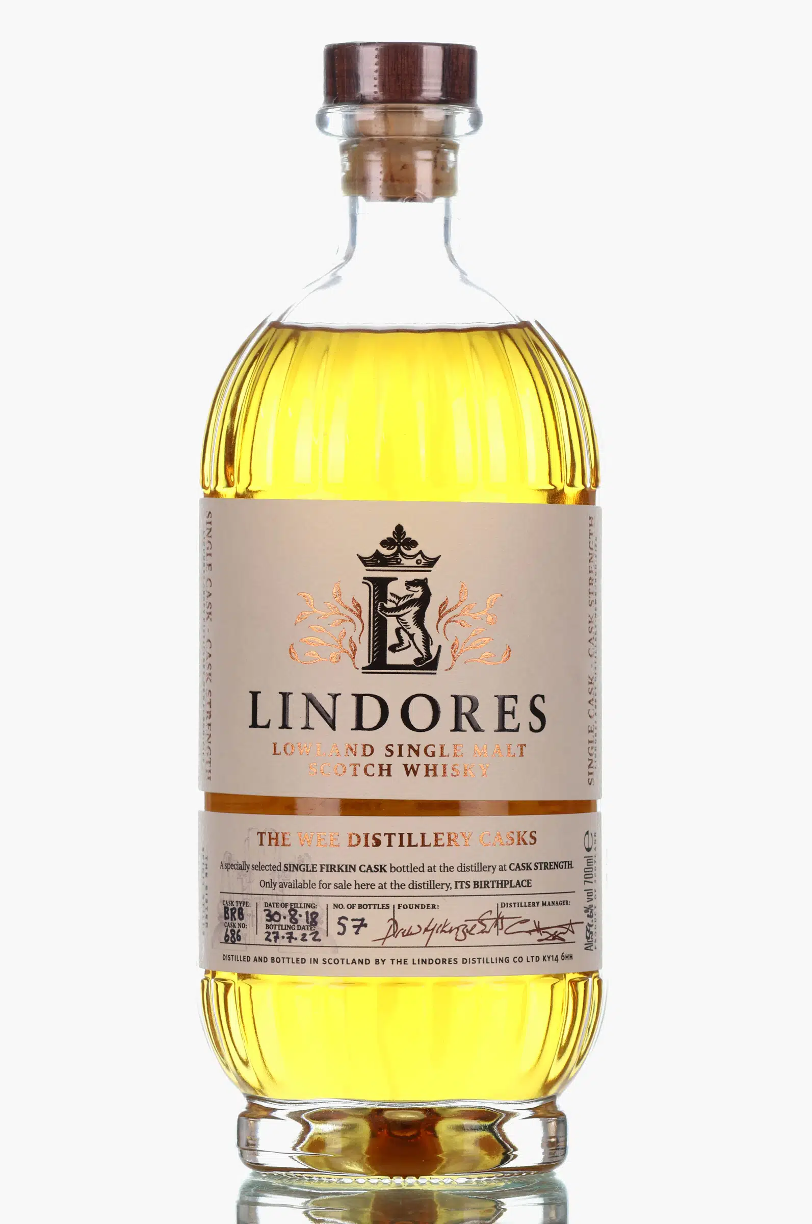 Lindores The Wee Distillery Cask 4 Year Old, Bourbon Cask, Cask #686, 2022, 59.6% whisky bottle