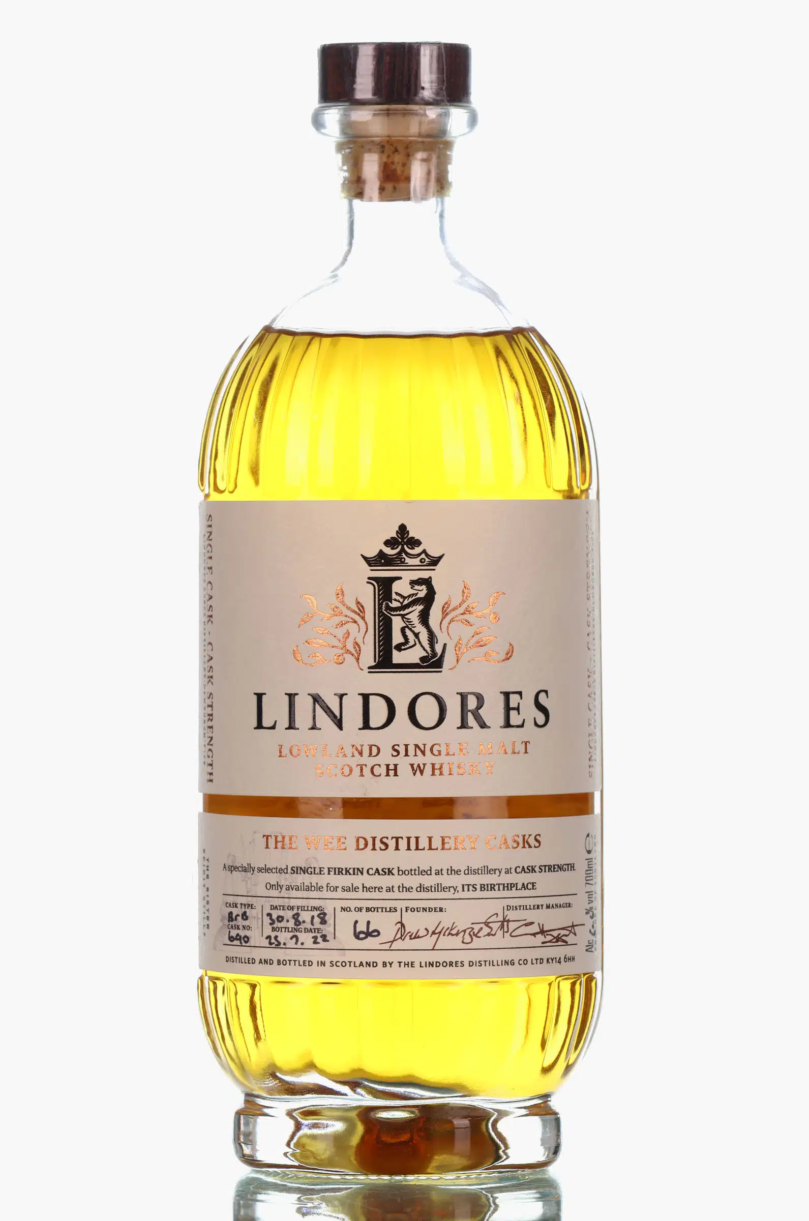 Lindores Abbey The Wee Distillery Cask 4 Year Old, Bourbon Cask, Cask #690, 2022, 60.6% whisky bottle