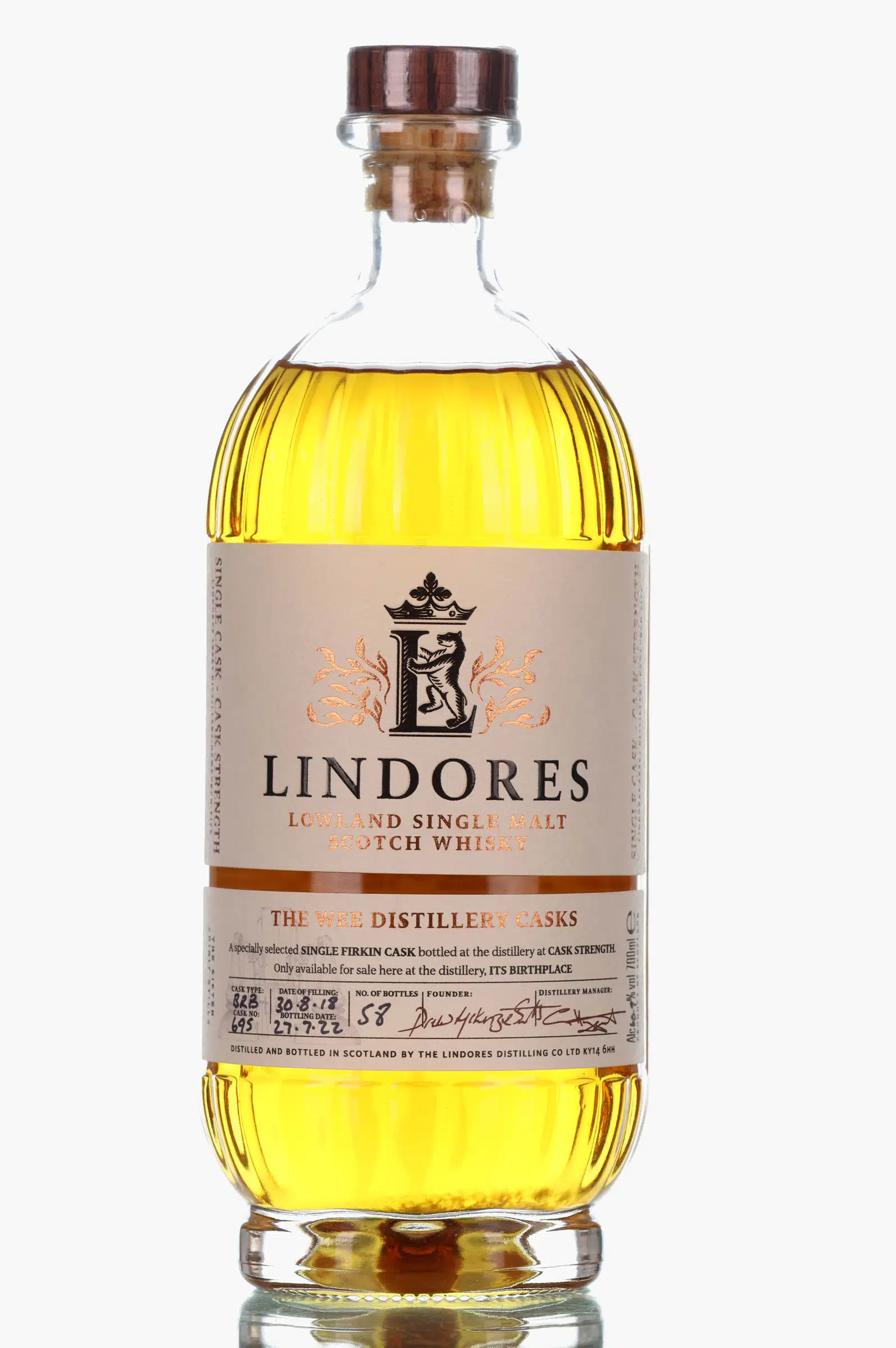 Lindores Abbey The Wee Distillery Cask Single Cask #695 4 Year Old, Bourbon Cask, Cask #695, 2022, 60.9% whisky bottle