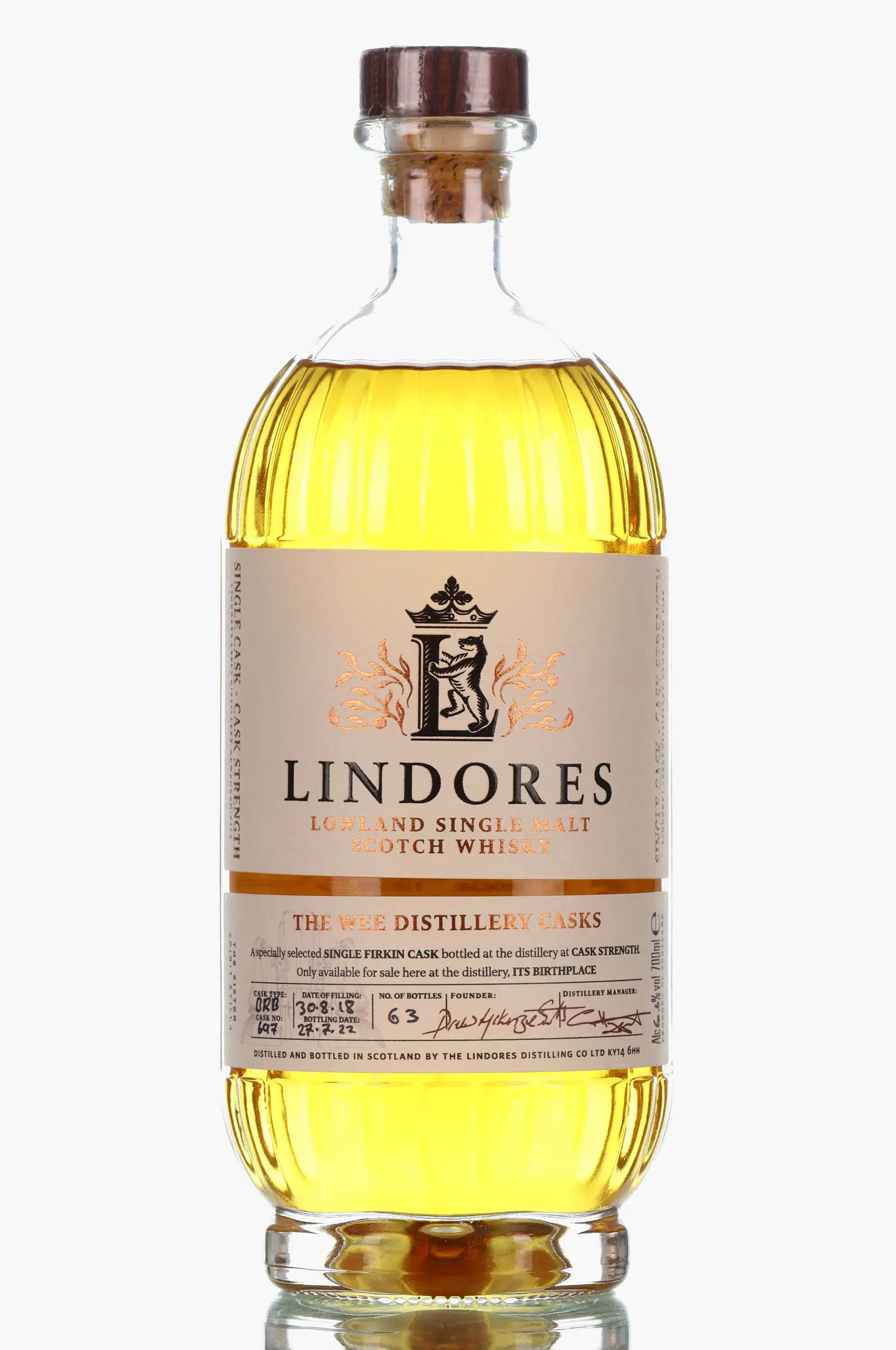 Lindores Abbey The Wee Distillery Cask Single Cask 4 Year Old, Bourbon Cask, Cask #697, 2022, 60.6% whisky bottle