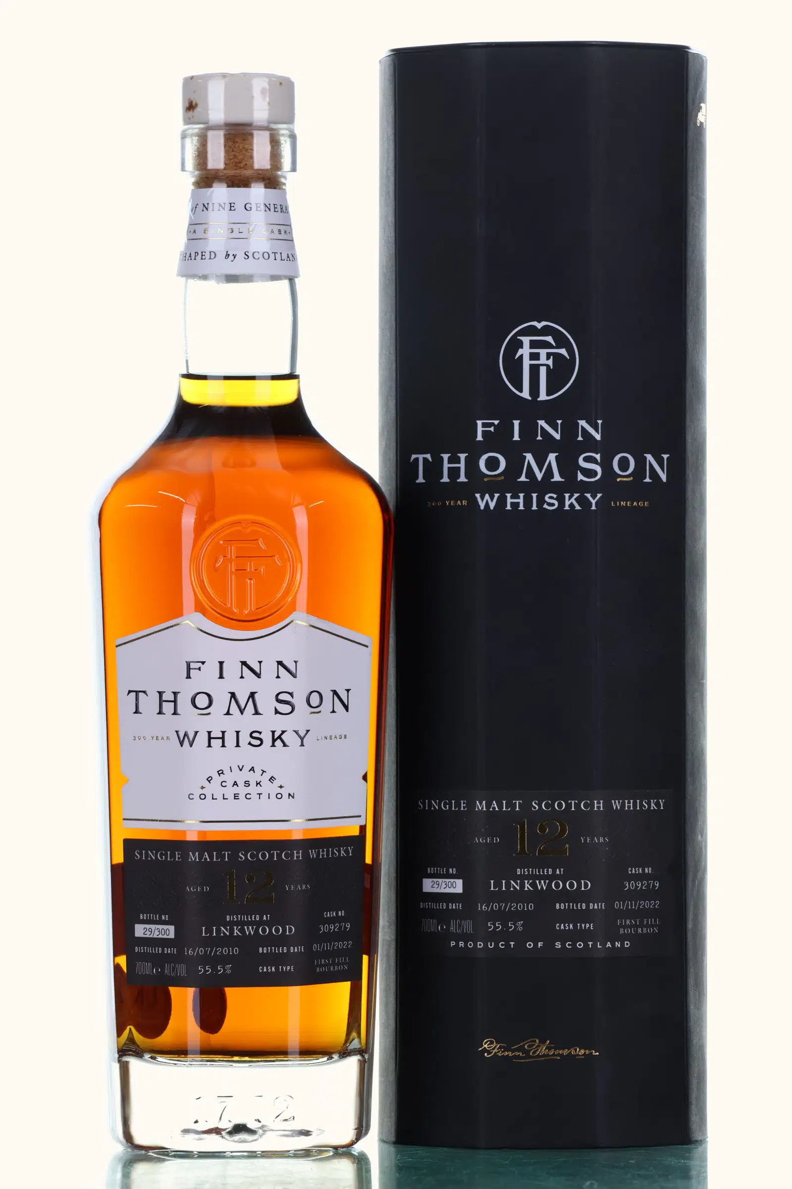 Linkwood Private Cask Collection 12 Year Old, Bourbon Cask, Cask #309279, 2010, Finn Thomson, 55.5% whisky bottle