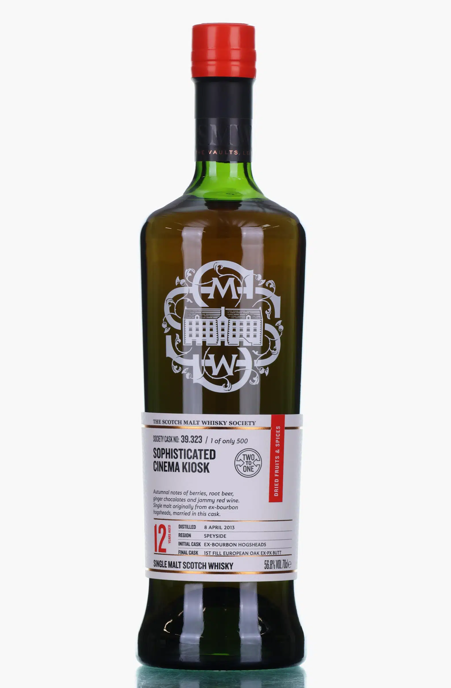 Linkwood Sophisticated Cinema Kiosk 12 Year Old, Sherry Cask, Cask #39.323, 2013, The Scotch Malt Whisky Society, 56.8% whisky bottle
