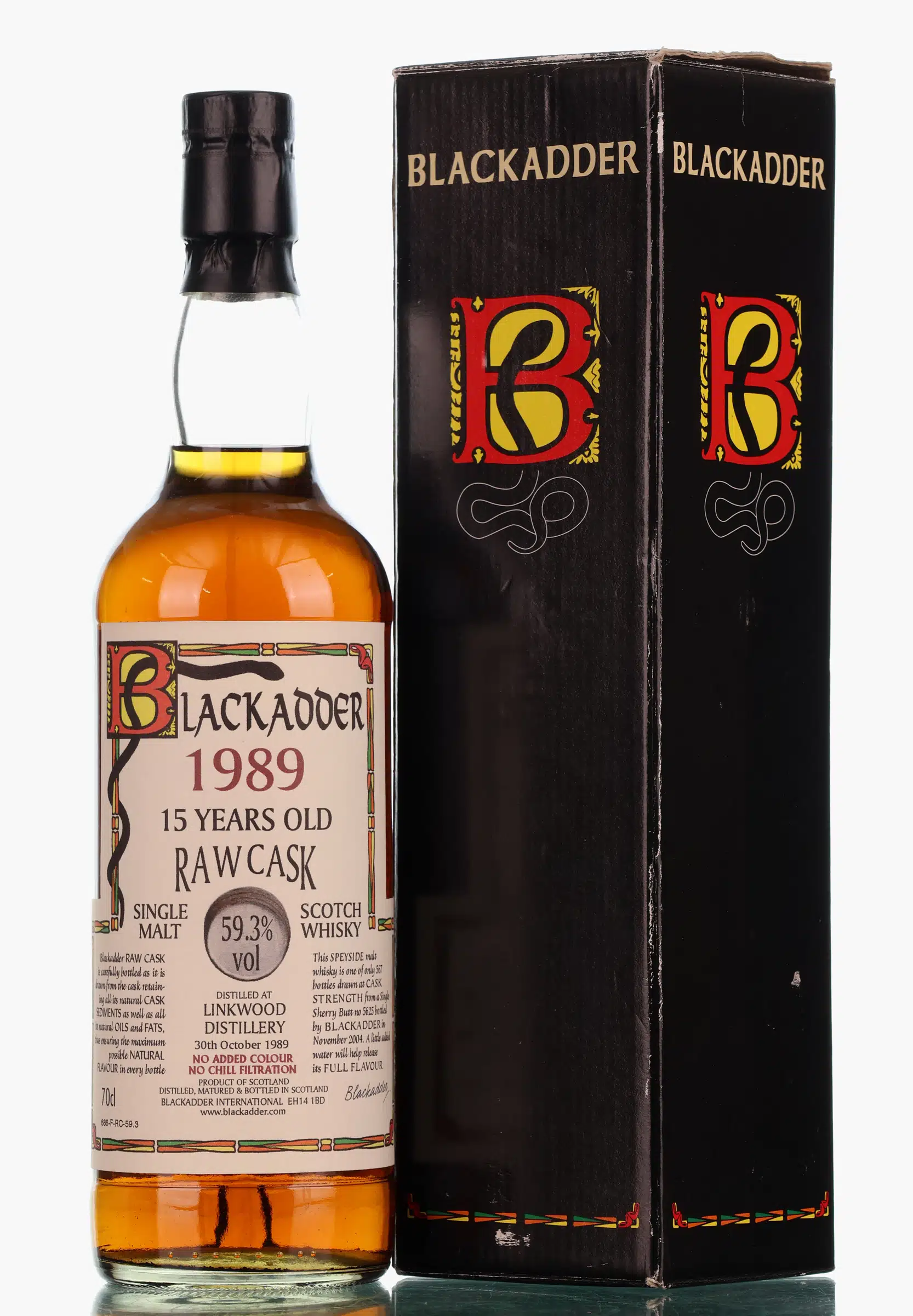 Linkwood Raw Cask 15 Year Old, Sherry Cask, Cask #5625, 1989, Blackadder, 59.3% whisky bottle