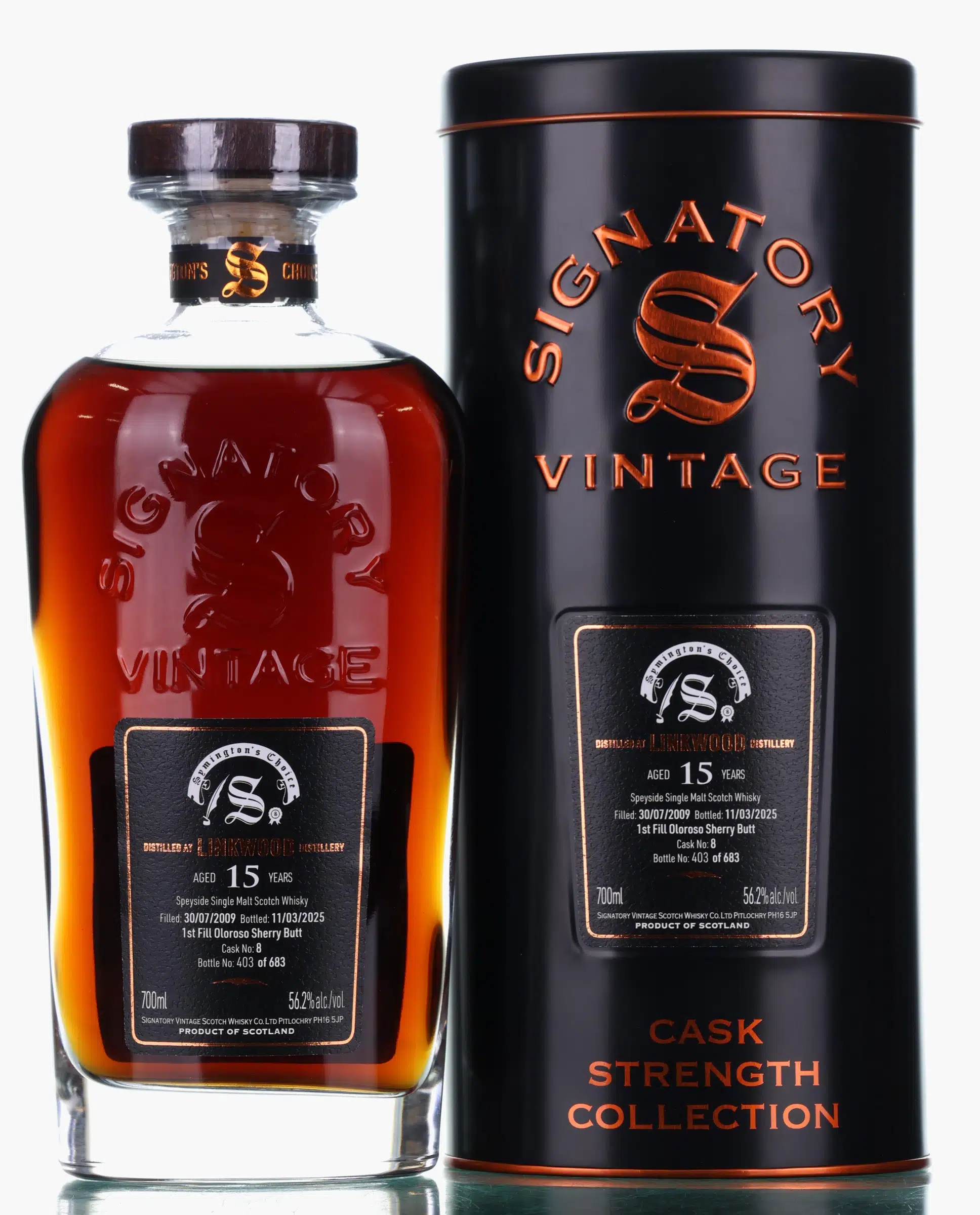 Linkwood Symington's Choice 15 Year Old, Oloroso Sherry Cask, Cask #8, 2009, Signatory Vintage, 56.2% whisky bottle