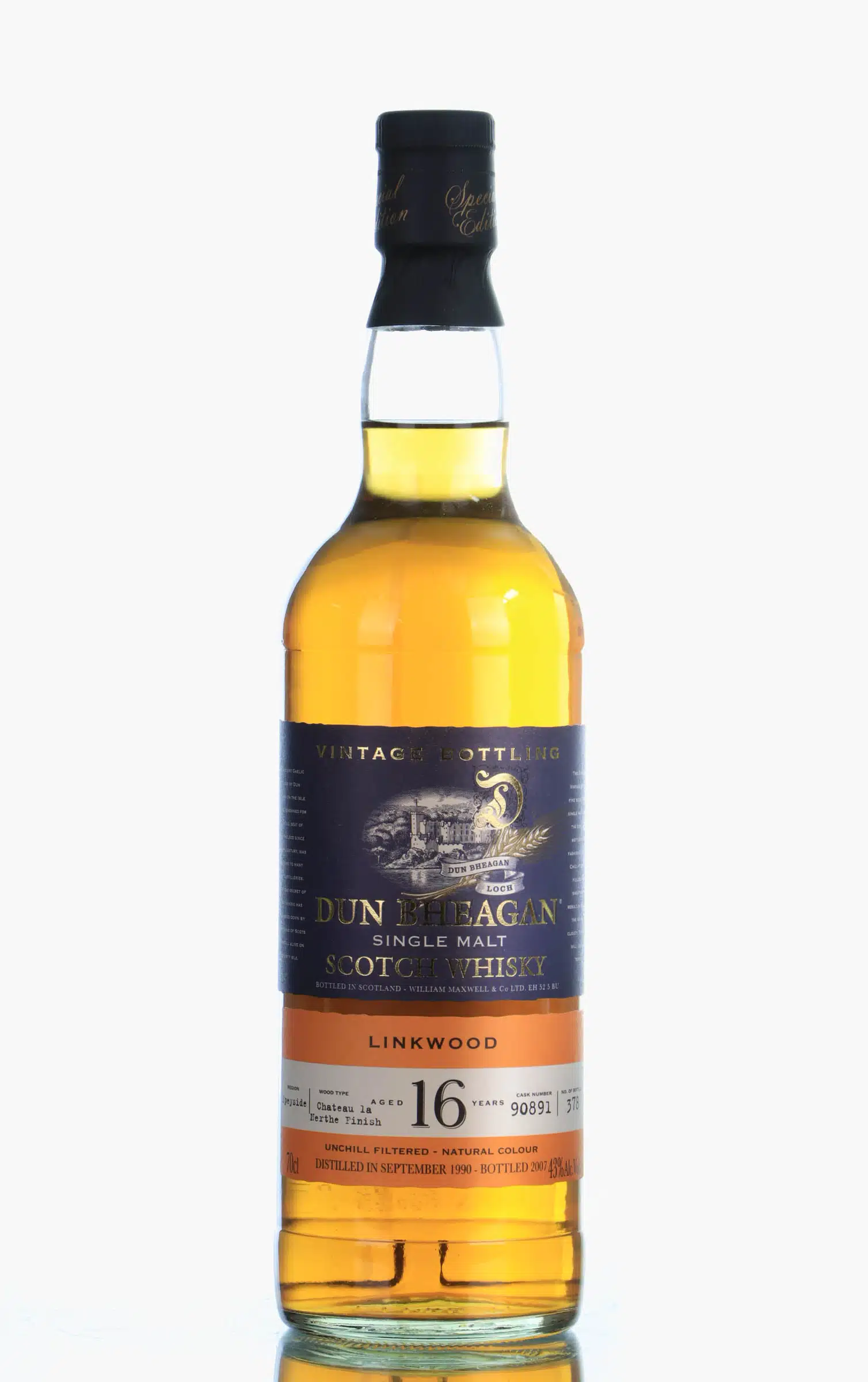 Linkwood Dun Bheagan Vintage Bottling 16 Year Old, Cask #90891, 1990, William Maxwell & Co., 43% whisky bottle