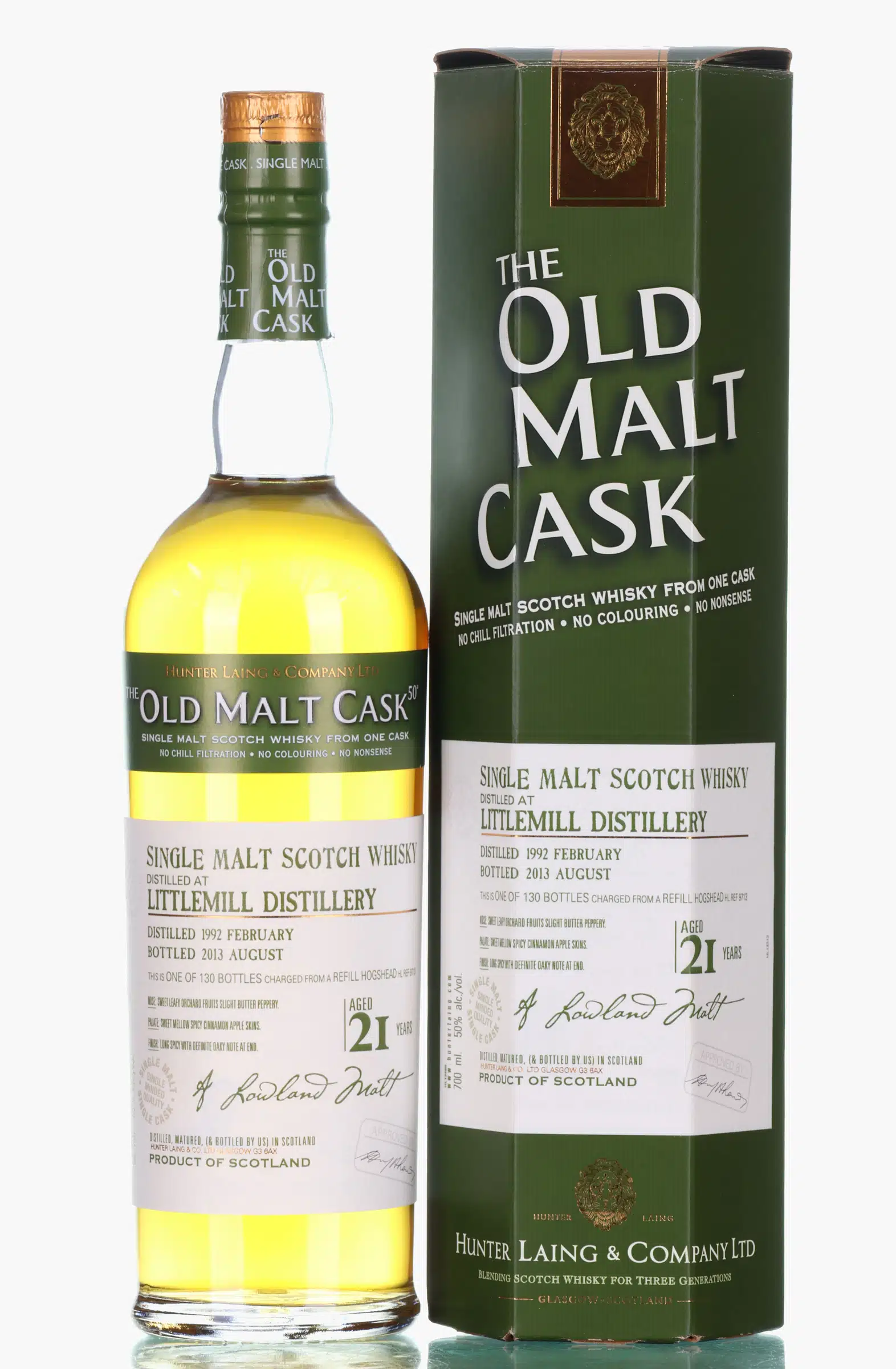 Littlemill Old Malt Cask #21 Year Old, Hogshead Cask, Cask #9713, 1992, Hunter Laing, 50% whisky bottle